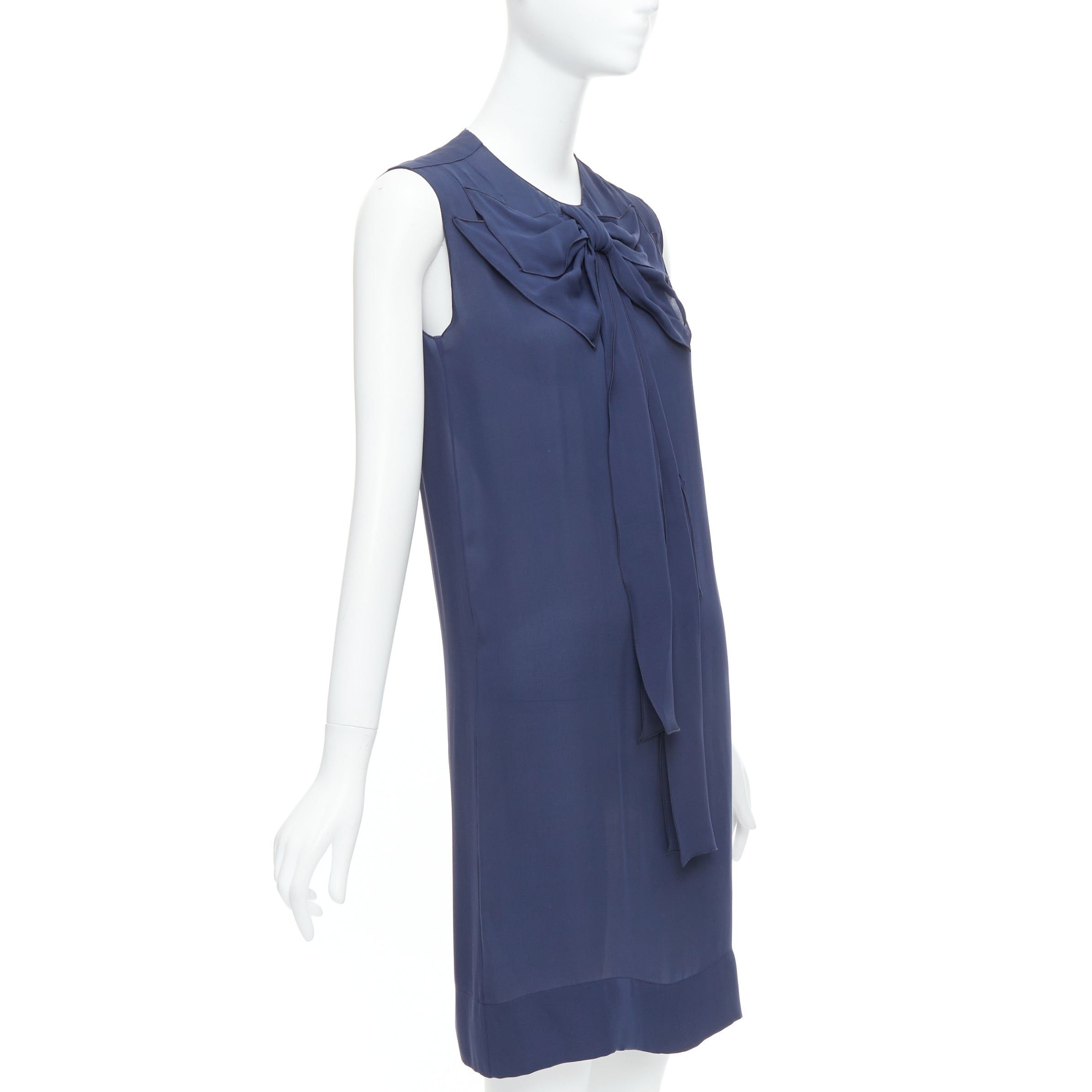 Stella McCartney STELLA MCCARTNEY 2008 navy 100% silk bow neck shift dress IT38 XS Size XS / US 0-2 / IT 36-38 - 3 Thumbnail