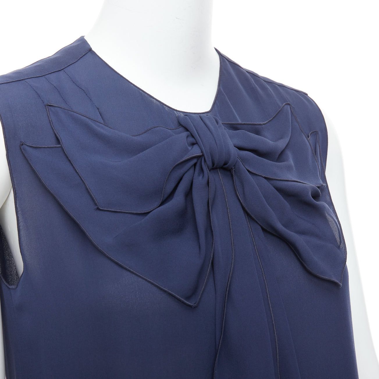 Stella McCartney STELLA MCCARTNEY 2008 navy 100% silk bow neck shift dress IT38 XS Size XS / US 0-2 / IT 36-38 - 2 Thumbnail