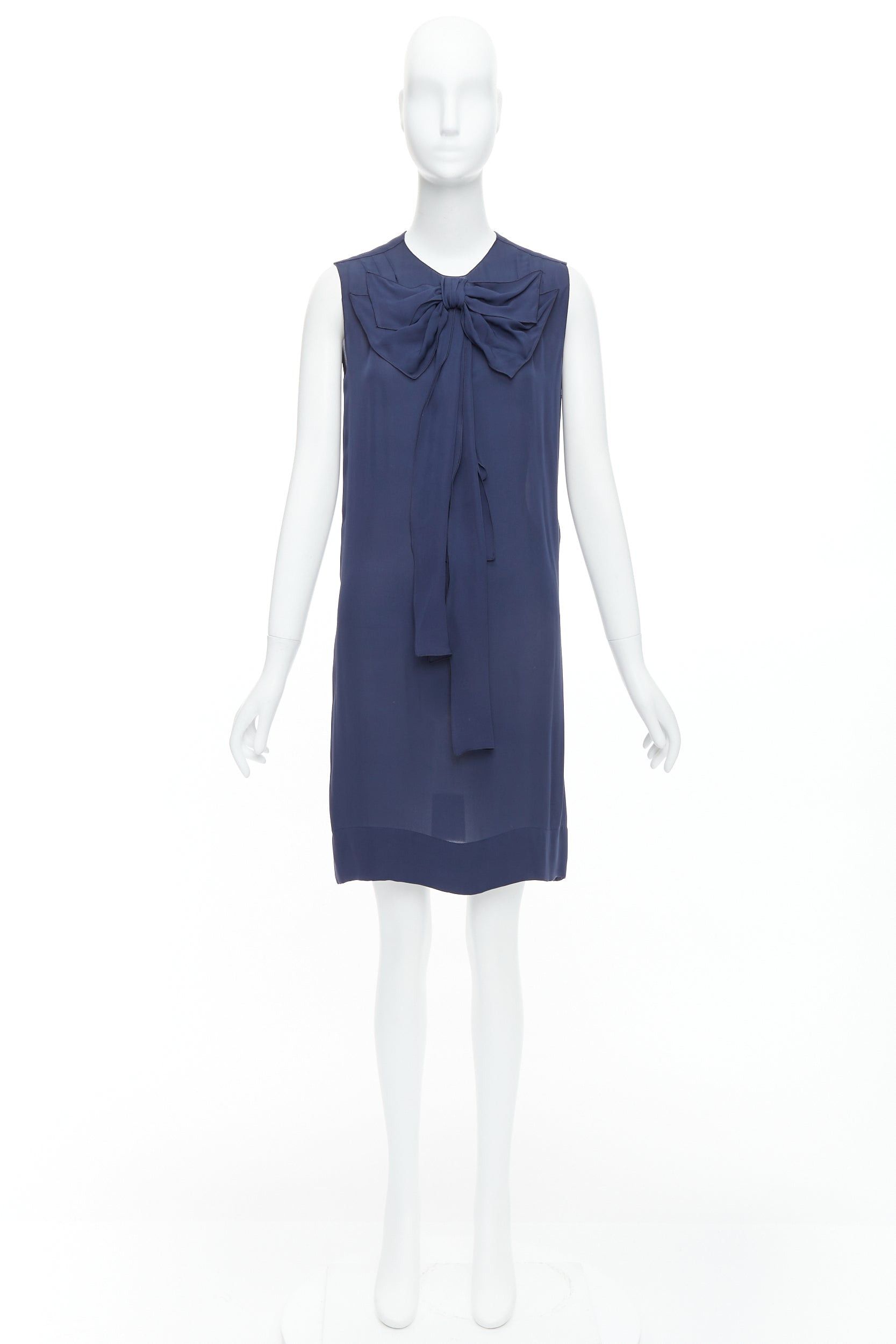 Stella McCartney STELLA MCCARTNEY 2008 navy 100% silk bow neck shift dress IT38 XS Size XS / US 0-2 / IT 36-38 - 9 Thumbnail
