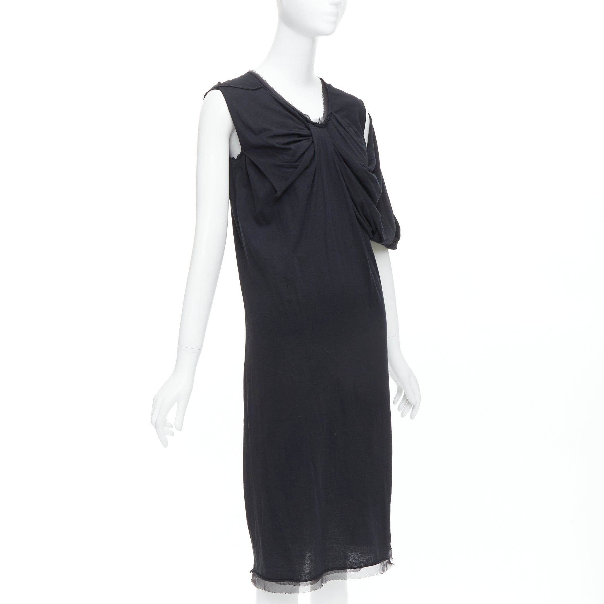 Lanvin LANVIN black cotton silk trimmed asymmetric draped midi dress XXS Size XS / US 0-2 / IT 36-38 - 3 Thumbnail