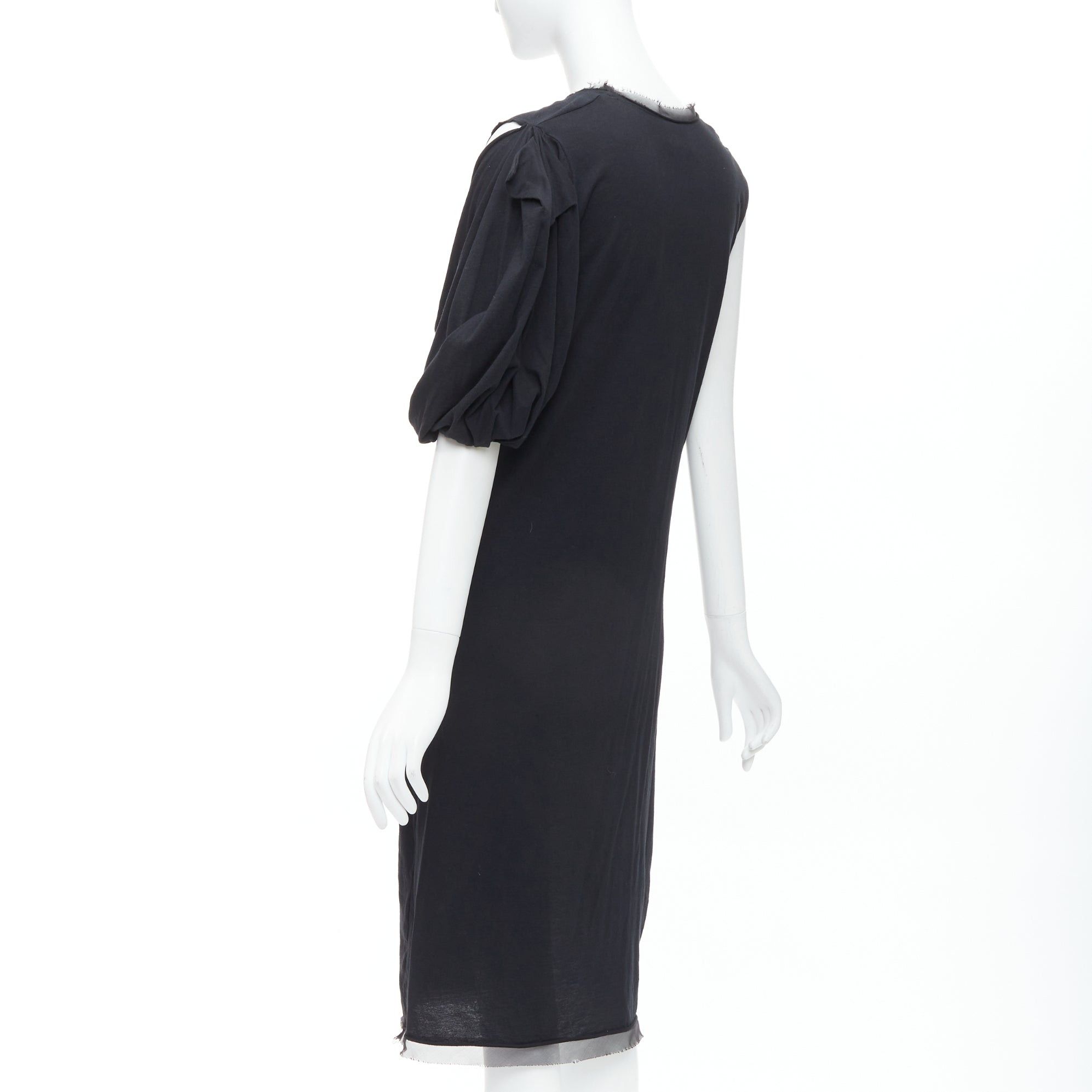 Lanvin LANVIN black cotton silk trimmed asymmetric draped midi dress XXS Size XS / US 0-2 / IT 36-38 - 6 Thumbnail