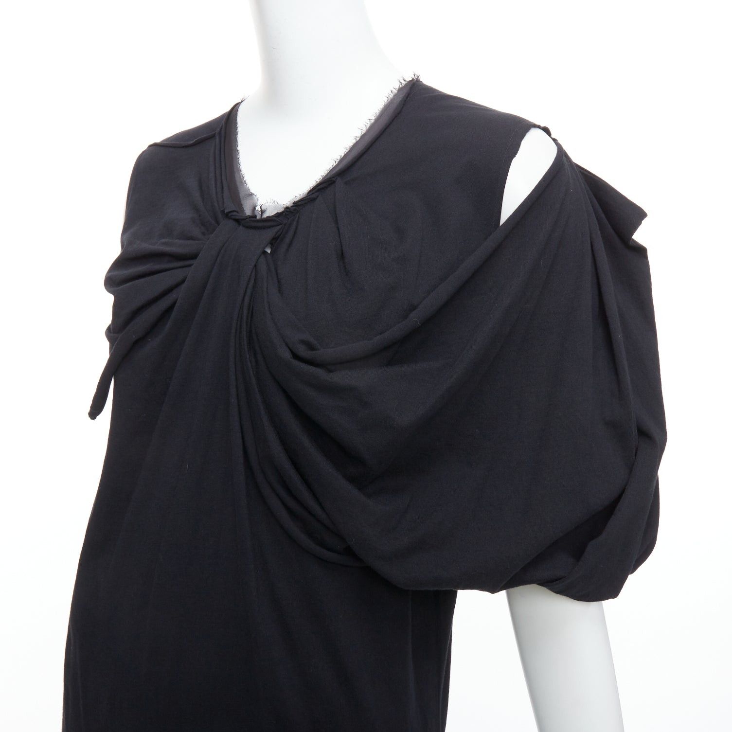Lanvin LANVIN black cotton silk trimmed asymmetric draped midi dress XXS Size XS / US 0-2 / IT 36-38 - 2 Thumbnail