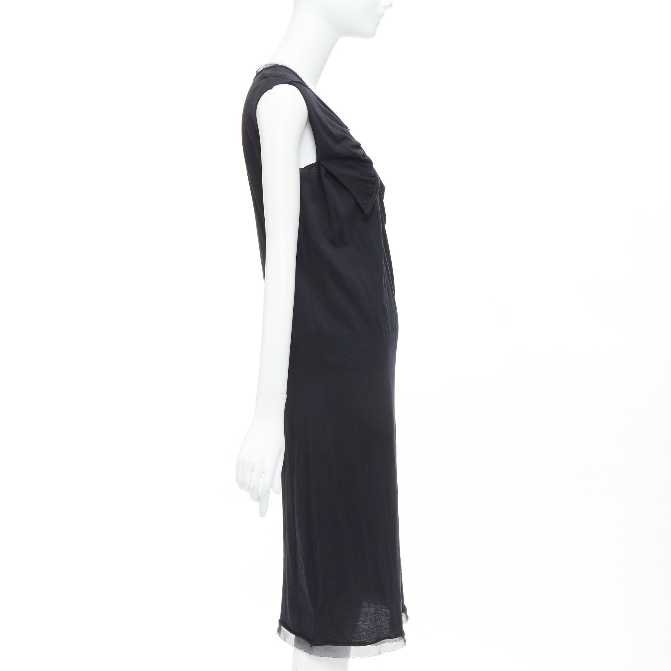 Lanvin LANVIN black cotton silk trimmed asymmetric draped midi dress XXS Size XS / US 0-2 / IT 36-38 - 4 Thumbnail