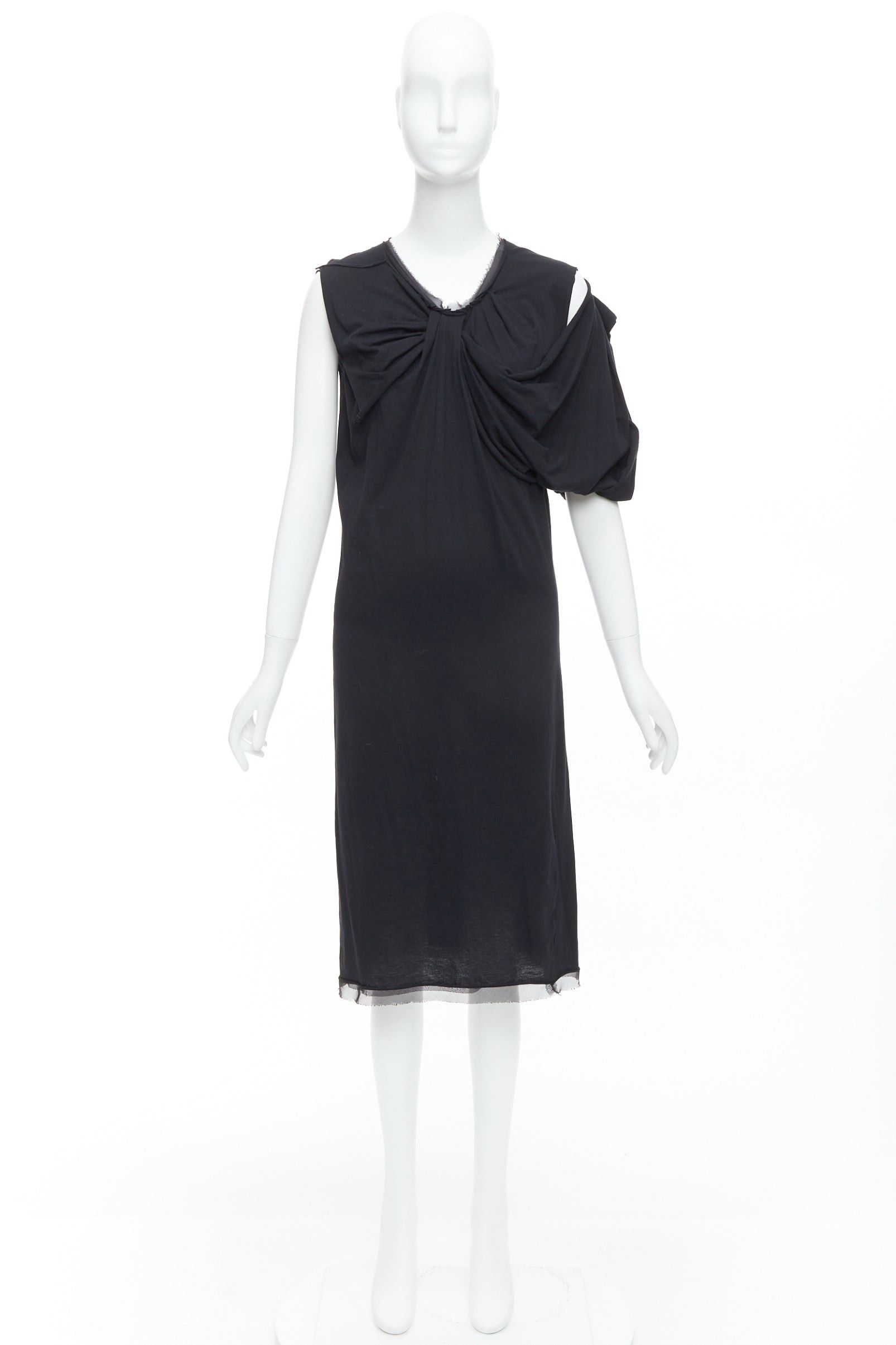Lanvin LANVIN black cotton silk trimmed asymmetric draped midi dress XXS Size XS / US 0-2 / IT 36-38 - 9 Thumbnail