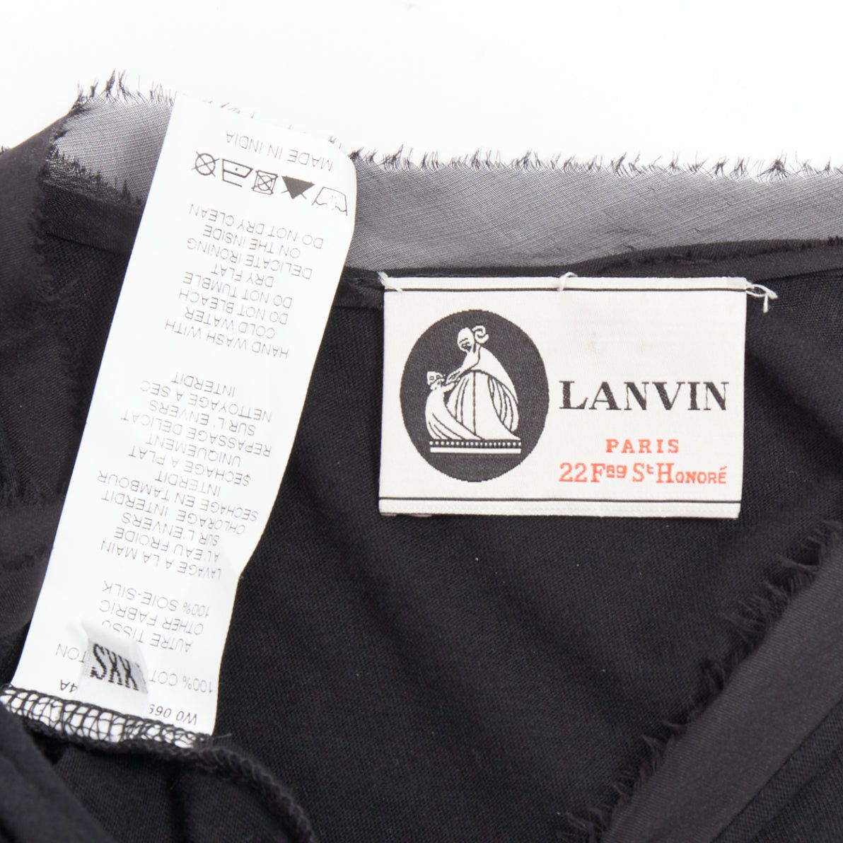 Lanvin LANVIN black cotton silk trimmed asymmetric draped midi dress XXS Size XS / US 0-2 / IT 36-38 - 8 Thumbnail