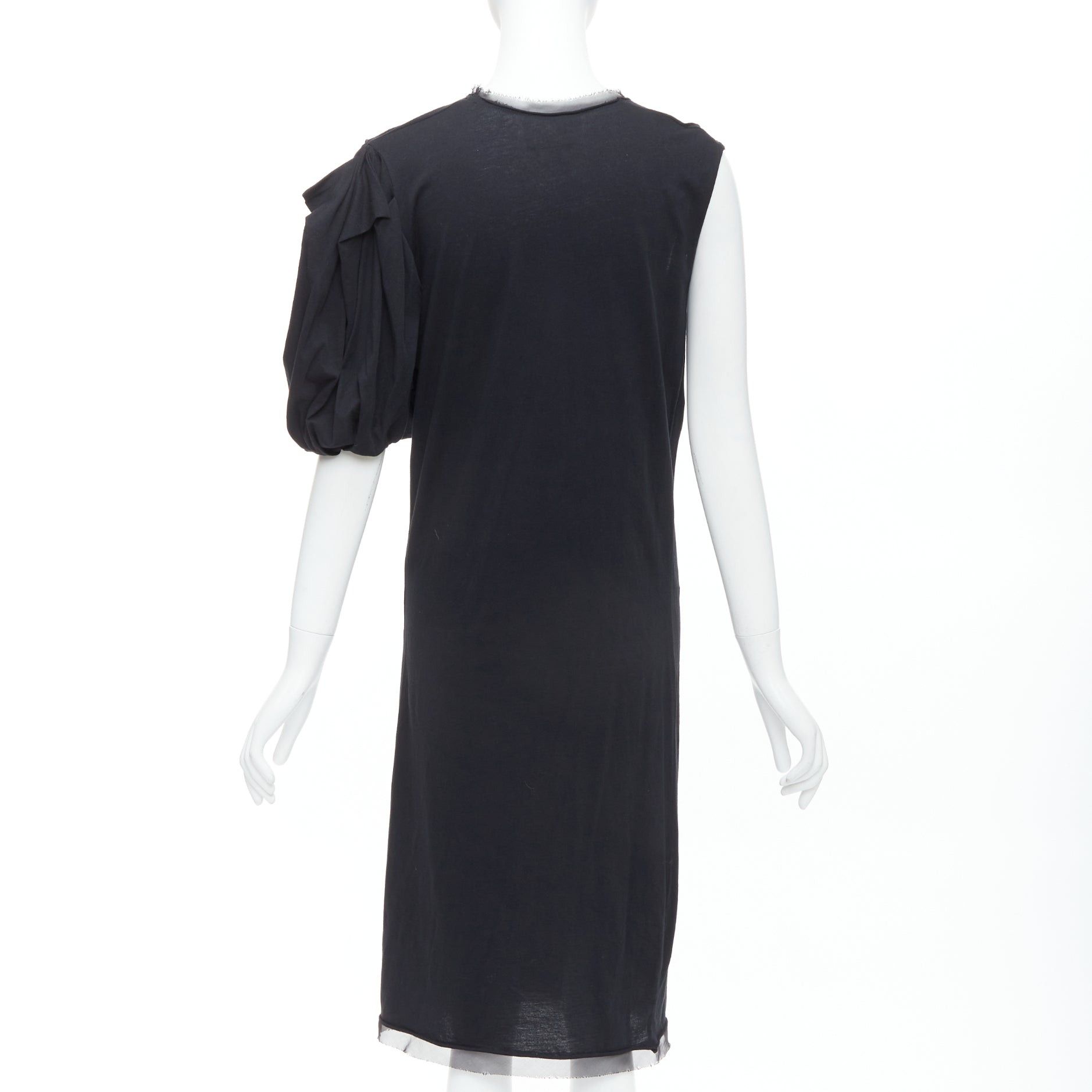 Lanvin LANVIN black cotton silk trimmed asymmetric draped midi dress XXS Size XS / US 0-2 / IT 36-38 - 5 Thumbnail