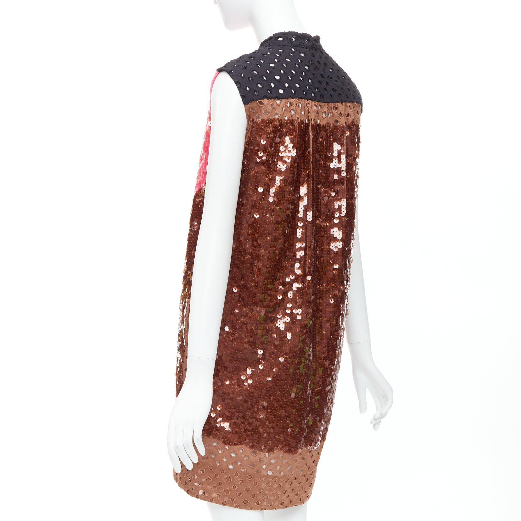 Louis Vuitton rare LOUIS VUITTON pink brown colorblock sequins embroidery anglais dress FR34 XS Size XS / US 0-2 / IT 36-38 - 6 Thumbnail