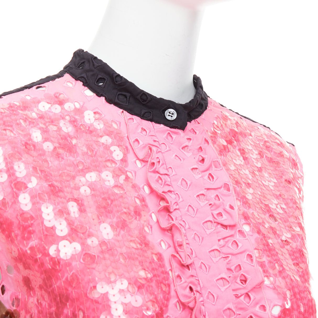 Louis Vuitton rare LOUIS VUITTON pink brown colorblock sequins embroidery anglais dress FR34 XS Size XS / US 0-2 / IT 36-38 - 7 Thumbnail