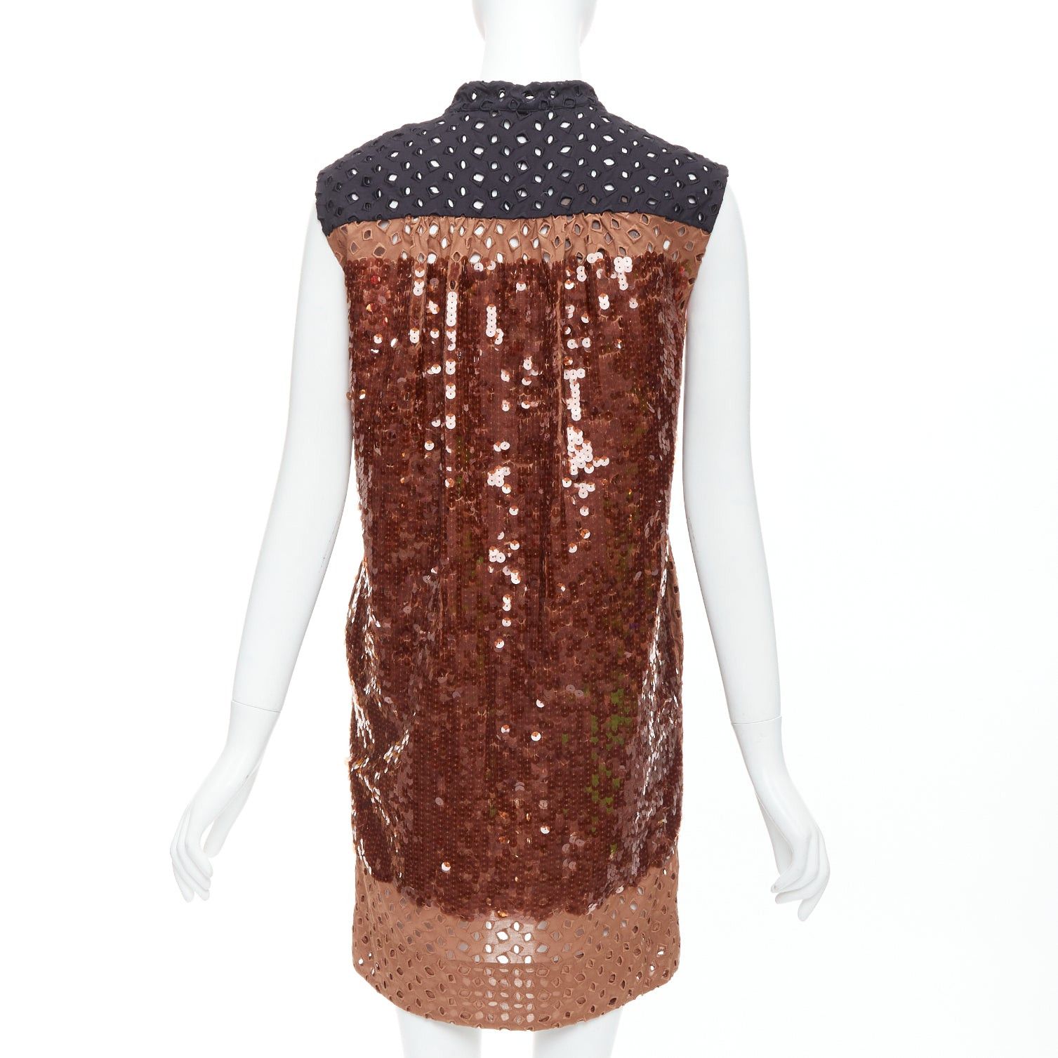 Louis Vuitton rare LOUIS VUITTON pink brown colorblock sequins embroidery anglais dress FR34 XS Size XS / US 0-2 / IT 36-38 - 5 Thumbnail
