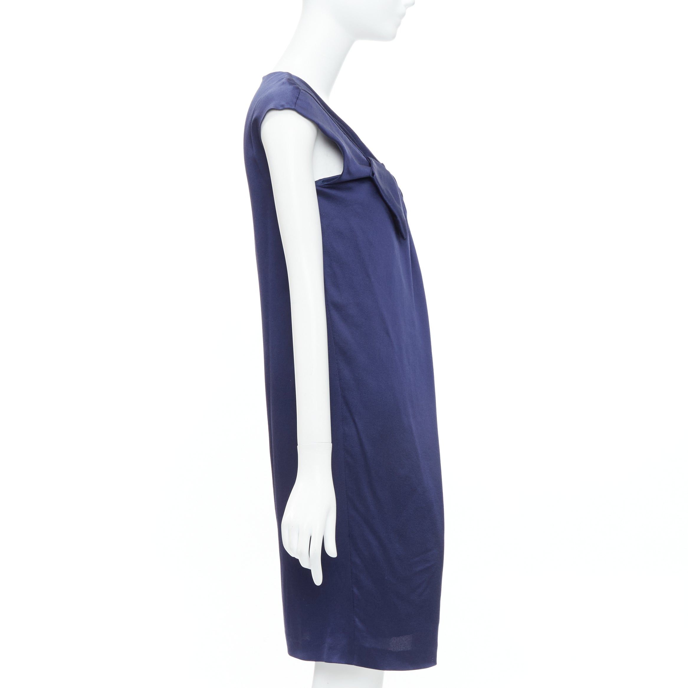 Alberta Ferretti ALBERTA FERRETTI 100% silk navy bow detail cap sleeve V neck dress IT38 XS Size XS / US 0-2 / IT 36-38 - 4 Thumbnail