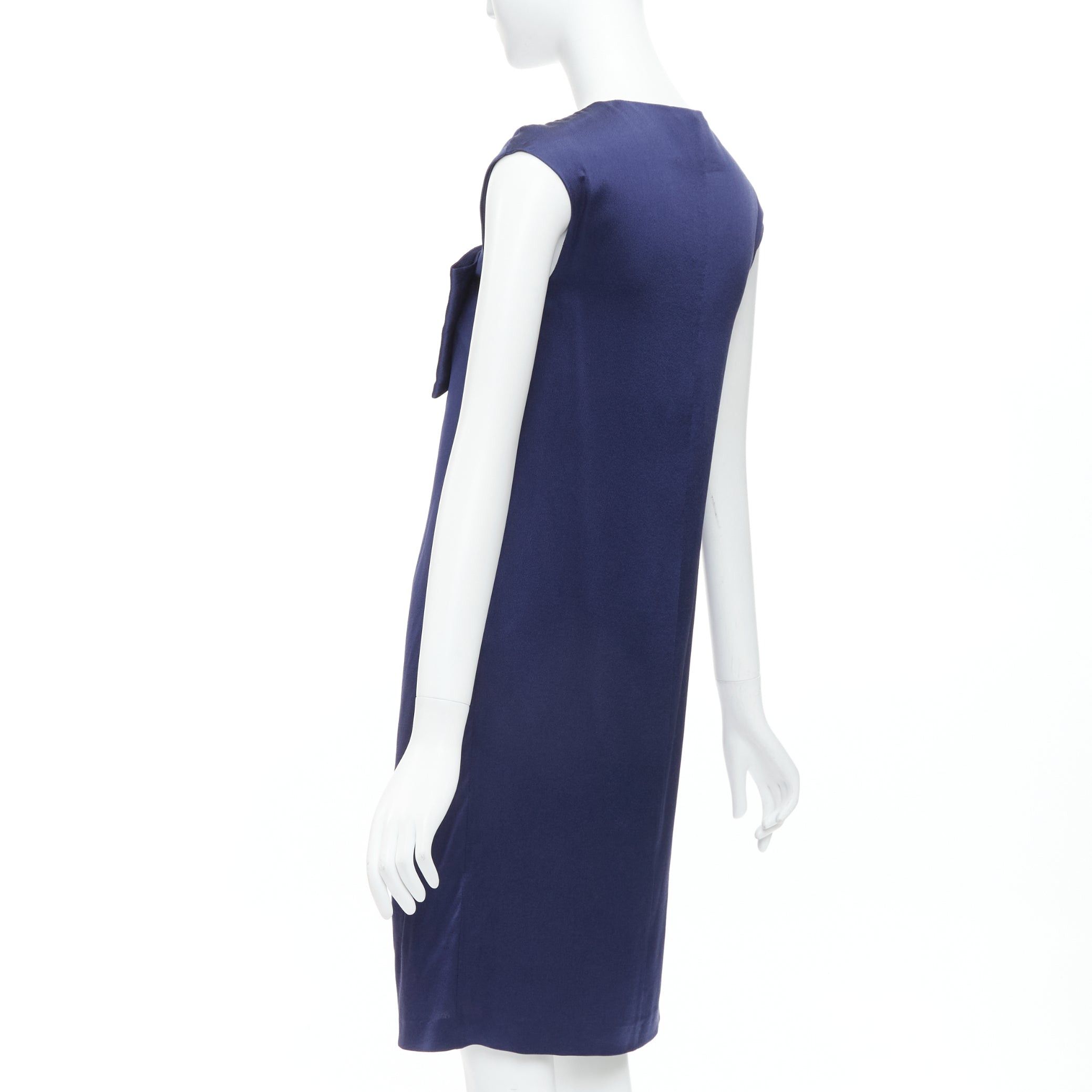 Alberta Ferretti ALBERTA FERRETTI 100% silk navy bow detail cap sleeve V neck dress IT38 XS Size XS / US 0-2 / IT 36-38 - 6 Thumbnail