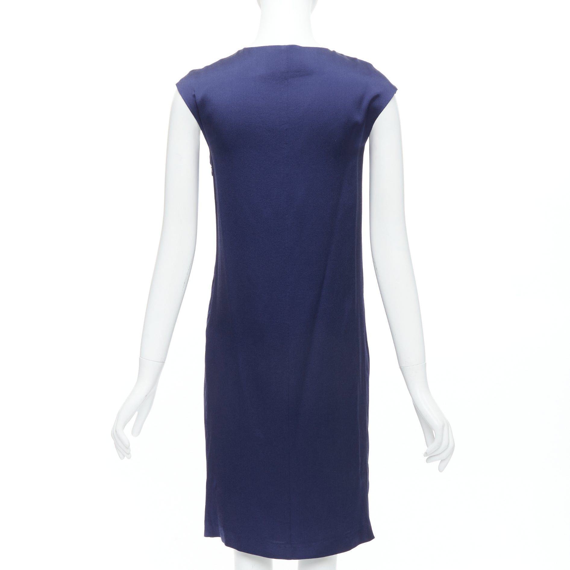 Alberta Ferretti ALBERTA FERRETTI 100% silk navy bow detail cap sleeve V neck dress IT38 XS Size XS / US 0-2 / IT 36-38 - 5 Thumbnail