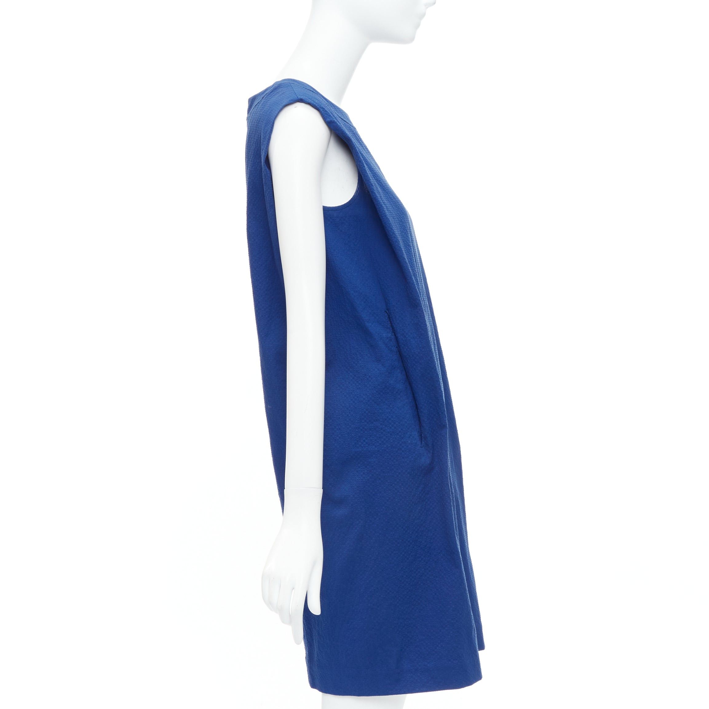 Hermes HERMES cobalt blue cotton blend pleated boxy shift dress FR34 XS Size XS / US 0-2 / IT 36-38 - 3 Thumbnail