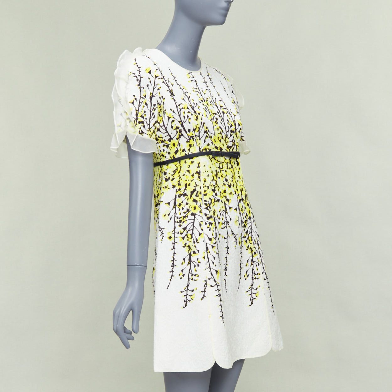 Giambattista Valli GIAMBATTISTA VALLI cream yellow floral jacquard flutter dress IT40 XS Size S / US 4 / IT 40 - 3 Thumbnail