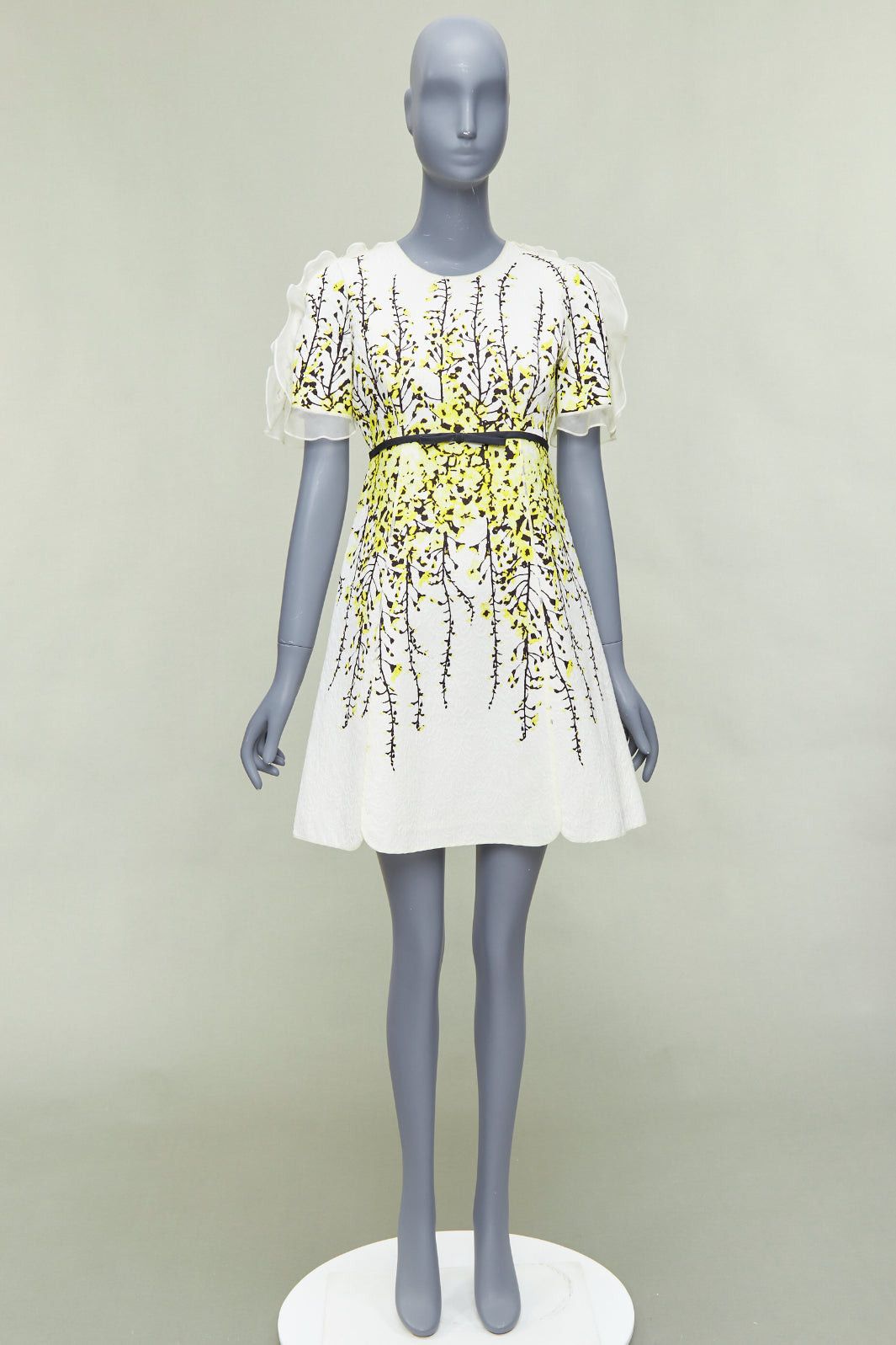 Giambattista Valli GIAMBATTISTA VALLI cream yellow floral jacquard flutter dress IT40 XS Size S / US 4 / IT 40 - 9 Thumbnail