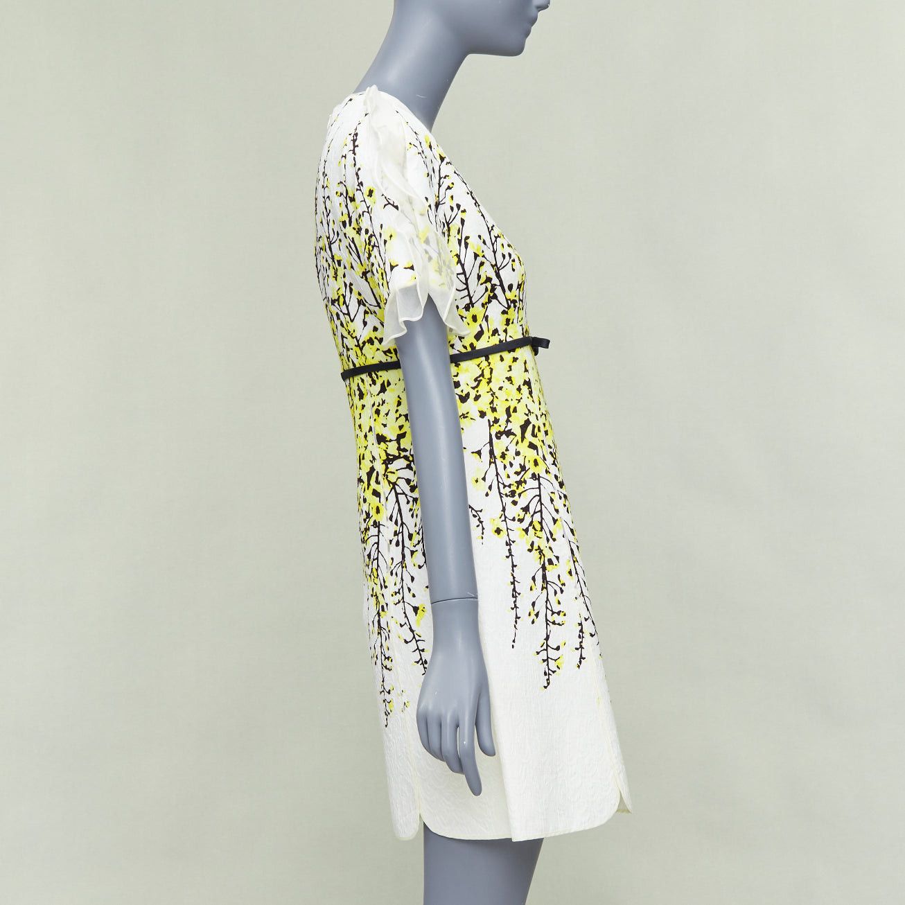 Giambattista Valli GIAMBATTISTA VALLI cream yellow floral jacquard flutter dress IT40 XS Size S / US 4 / IT 40 - 4 Thumbnail
