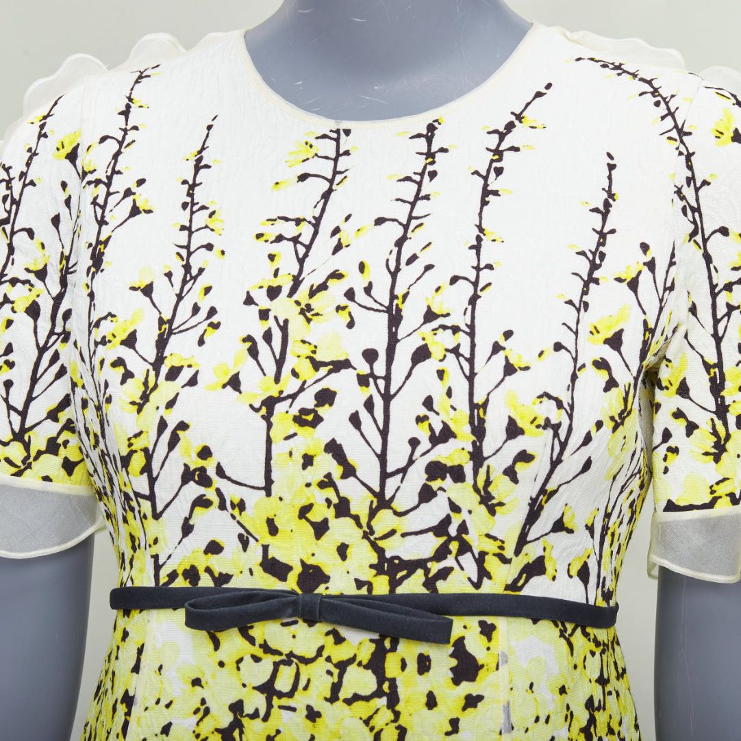 Giambattista Valli GIAMBATTISTA VALLI cream yellow floral jacquard flutter dress IT40 XS Size S / US 4 / IT 40 - 2 Thumbnail