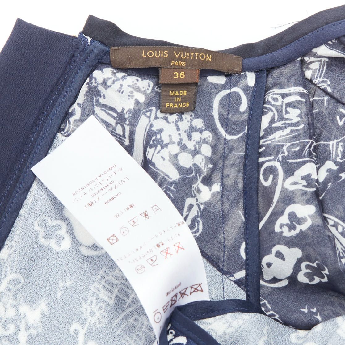 Louis Vuitton LOUIS VUITTON navy Paris City print embellished neckline dress FR36 S Size S / US 4 / IT 40 - 8 Thumbnail