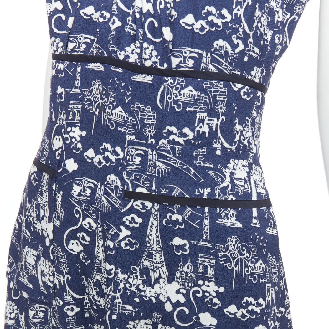 Louis Vuitton LOUIS VUITTON navy Paris City print embellished neckline dress FR36 S Size S / US 4 / IT 40 - 7 Thumbnail