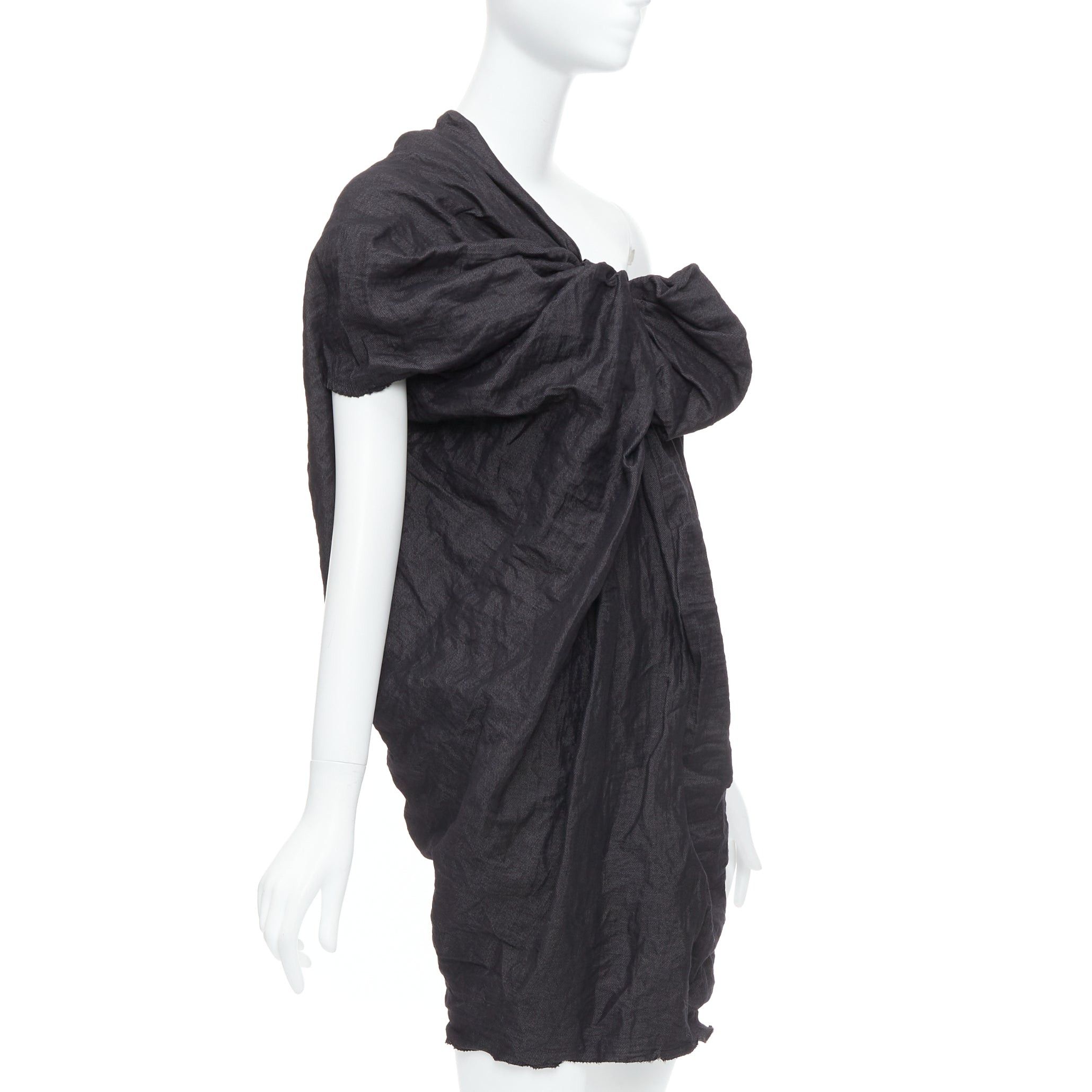 Lanvin LANVIN 2011 black ramie metal blend one shoulder bow mini dress FR36 S Size S / US 4 / IT 40 - 3 Thumbnail