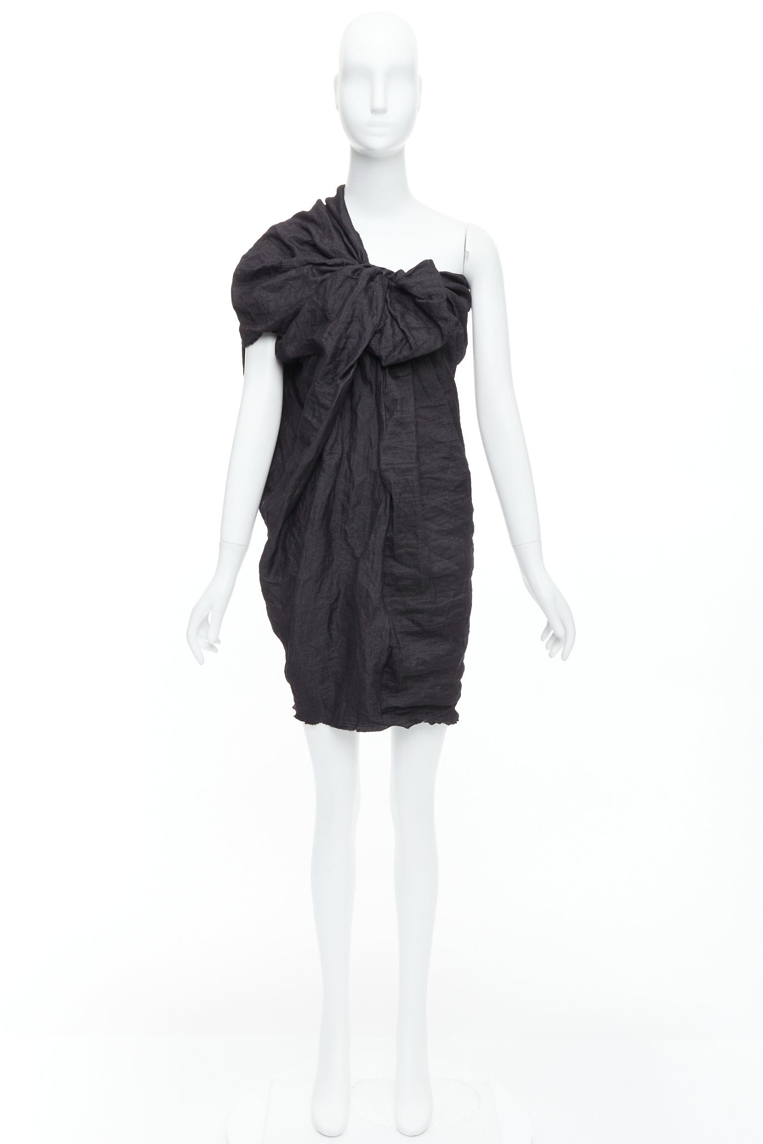 Lanvin LANVIN 2011 black ramie metal blend one shoulder bow mini dress FR36 S Size S / US 4 / IT 40 - 9 Thumbnail