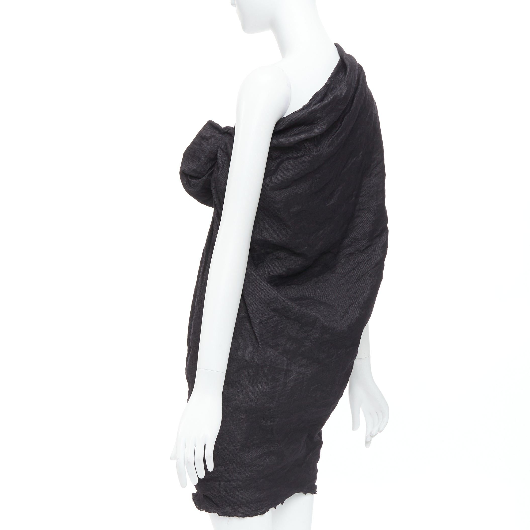 Lanvin LANVIN 2011 black ramie metal blend one shoulder bow mini dress FR36 S Size S / US 4 / IT 40 - 6 Thumbnail