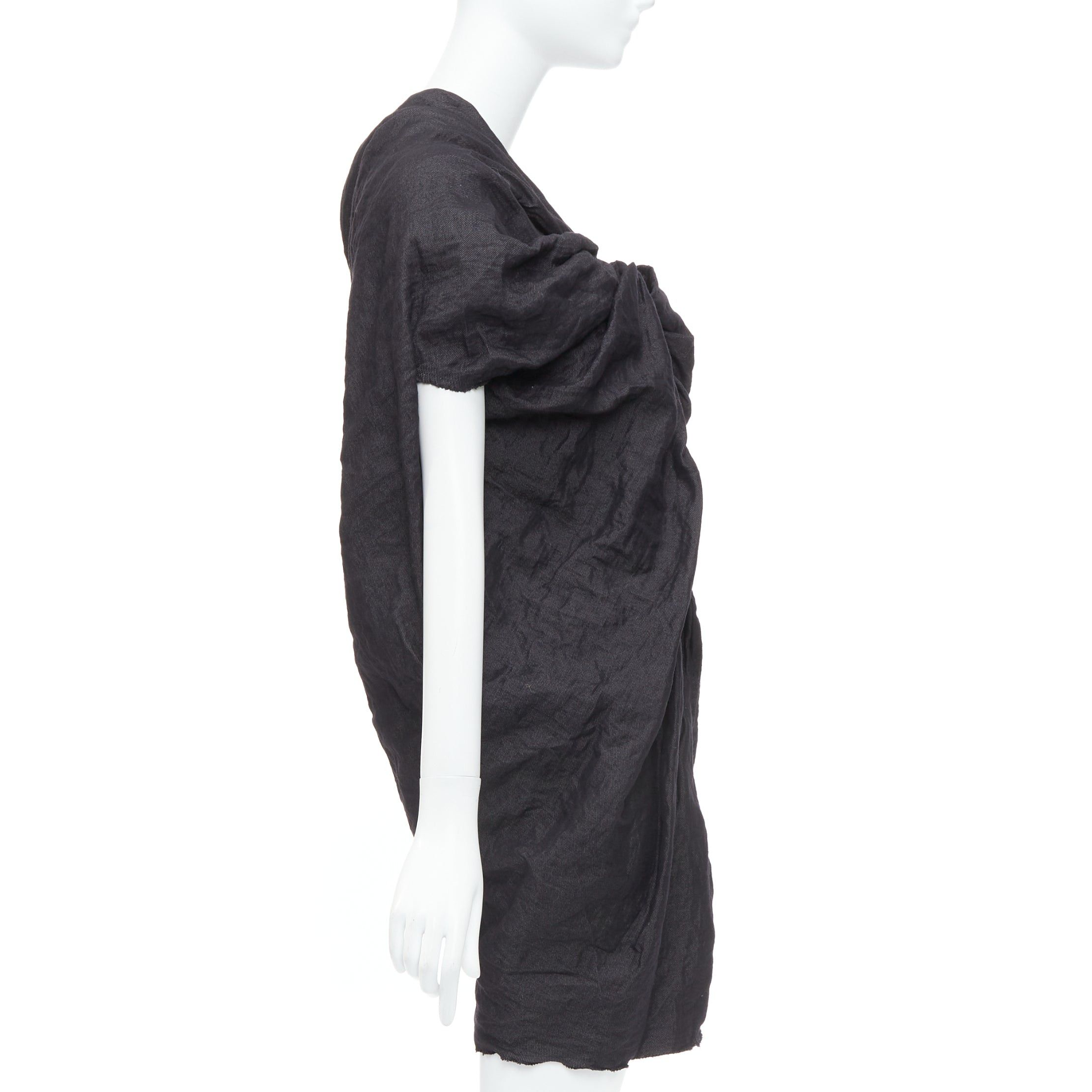 Lanvin LANVIN 2011 black ramie metal blend one shoulder bow mini dress FR36 S Size S / US 4 / IT 40 - 4 Thumbnail