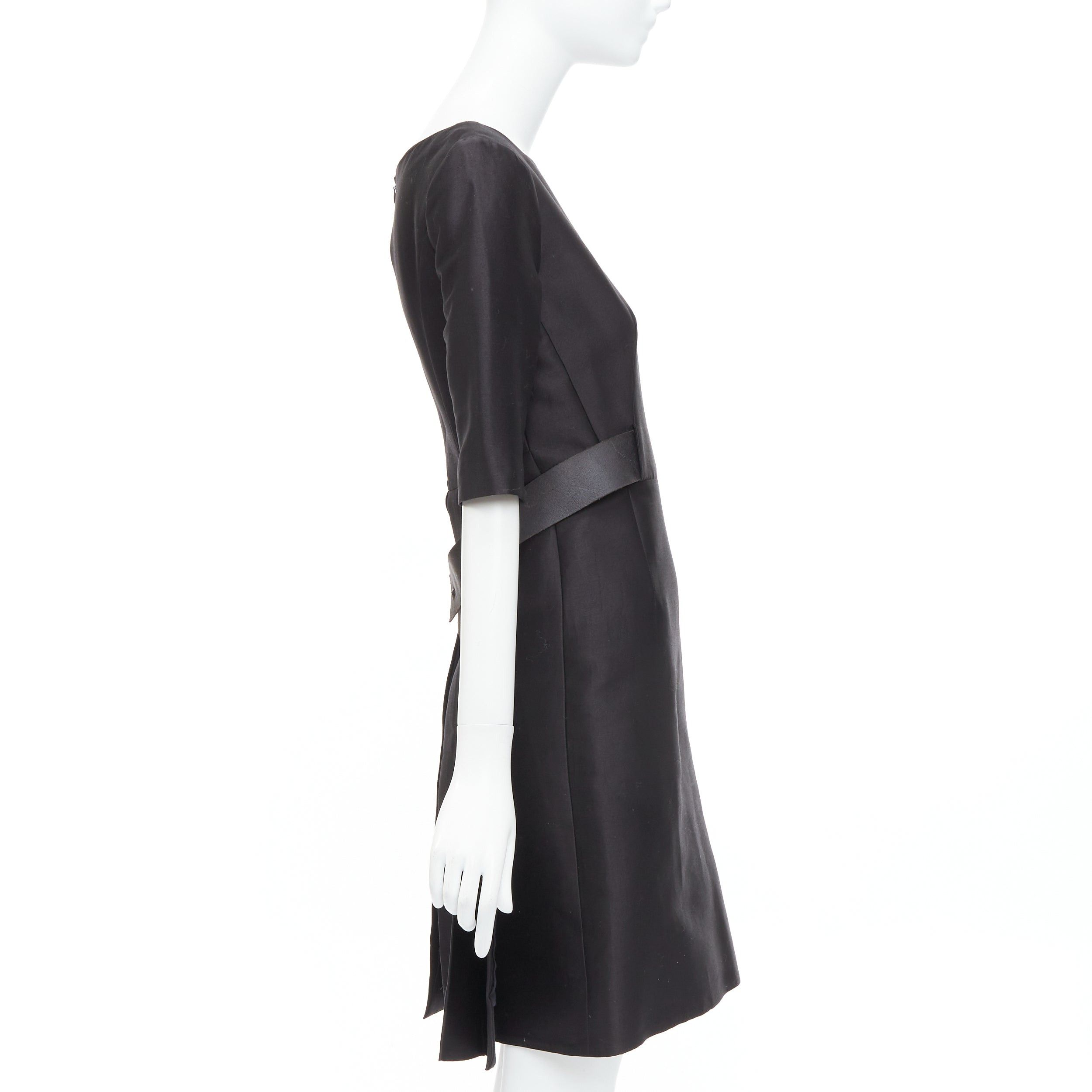 Balenciaga BALENCIAGA 2008 Ghesquiere Black Dress cotton silk crepe A-line belted FR36 S Size S / US 4 / IT 40 - 4 Thumbnail