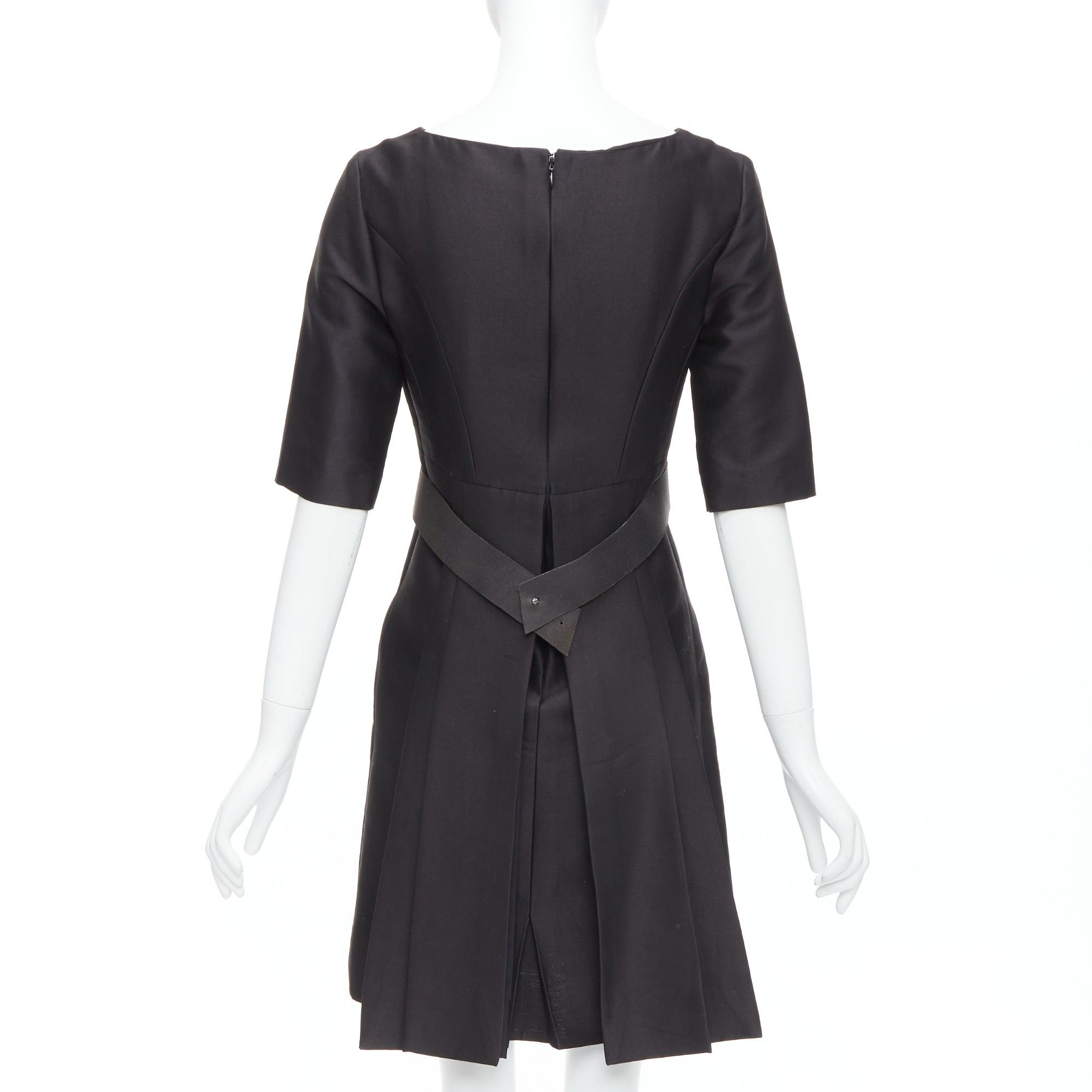 Balenciaga BALENCIAGA 2008 Ghesquiere Black Dress cotton silk crepe A-line belted FR36 S Size S / US 4 / IT 40 - 5 Thumbnail