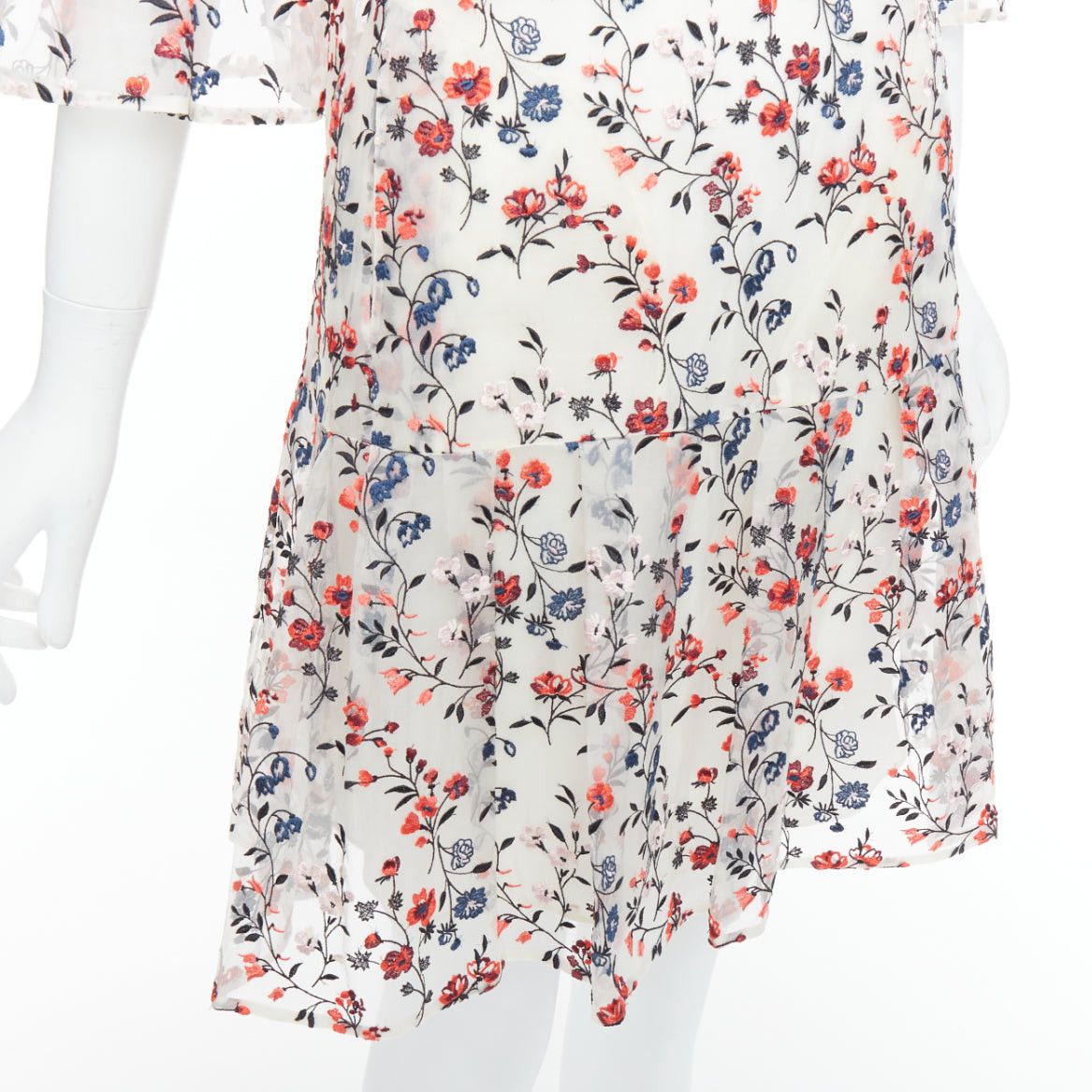 Erdem ERDEM Lissy 100% silk white red floral embroidered pleated dress UK8 S Size S / US 4 / IT 40 - 7 Thumbnail