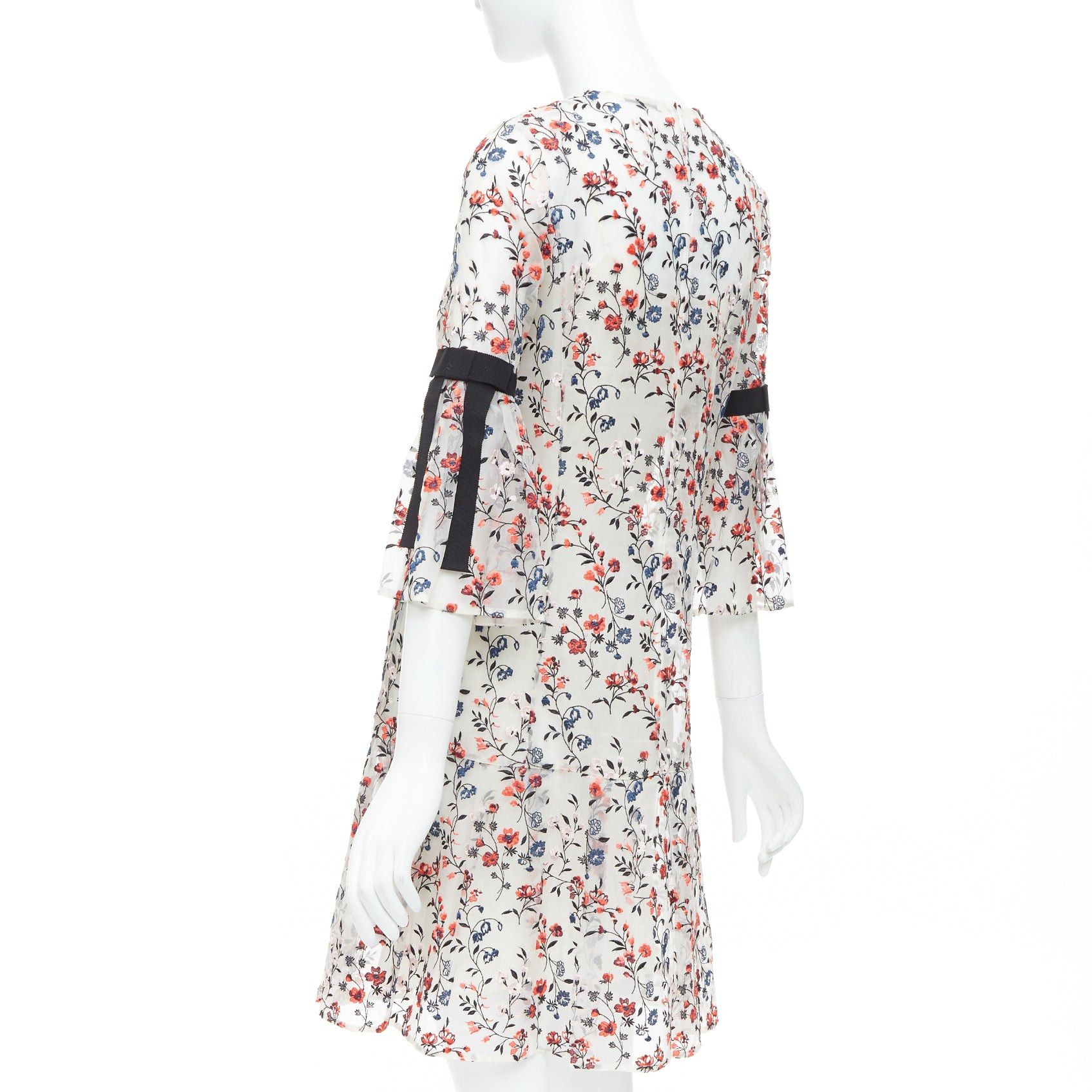 Erdem ERDEM Lissy 100% silk white red floral embroidered pleated dress UK8 S Size S / US 4 / IT 40 - 6 Thumbnail