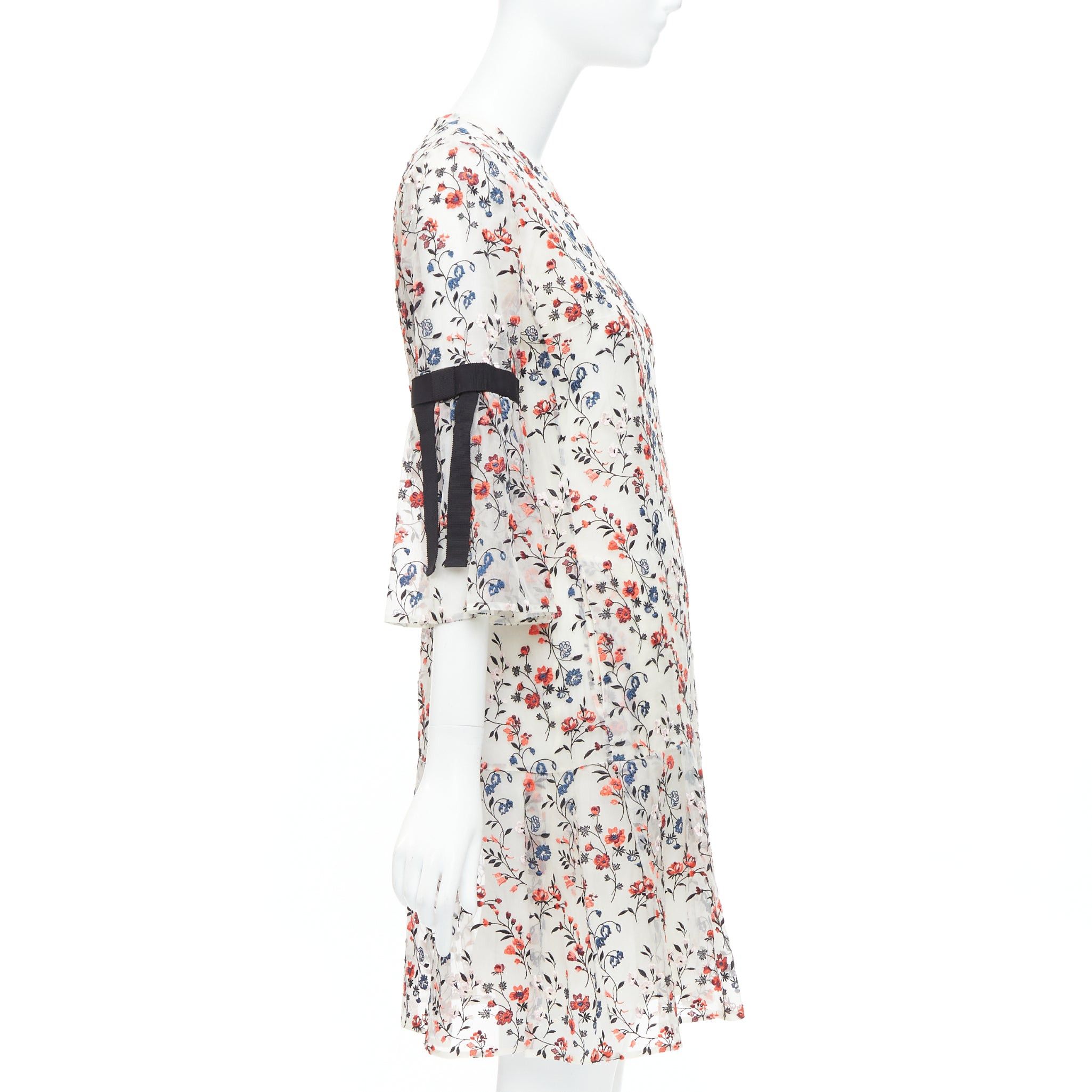 Erdem ERDEM Lissy 100% silk white red floral embroidered pleated dress UK8 S Size S / US 4 / IT 40 - 4 Thumbnail