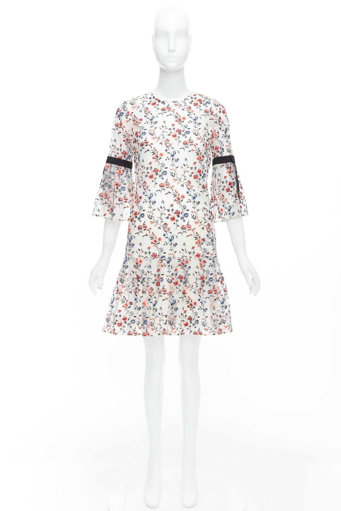 Erdem ERDEM Lissy 100% silk white red floral embroidered pleated dress UK8 S Size S / US 4 / IT 40 - 9 Thumbnail
