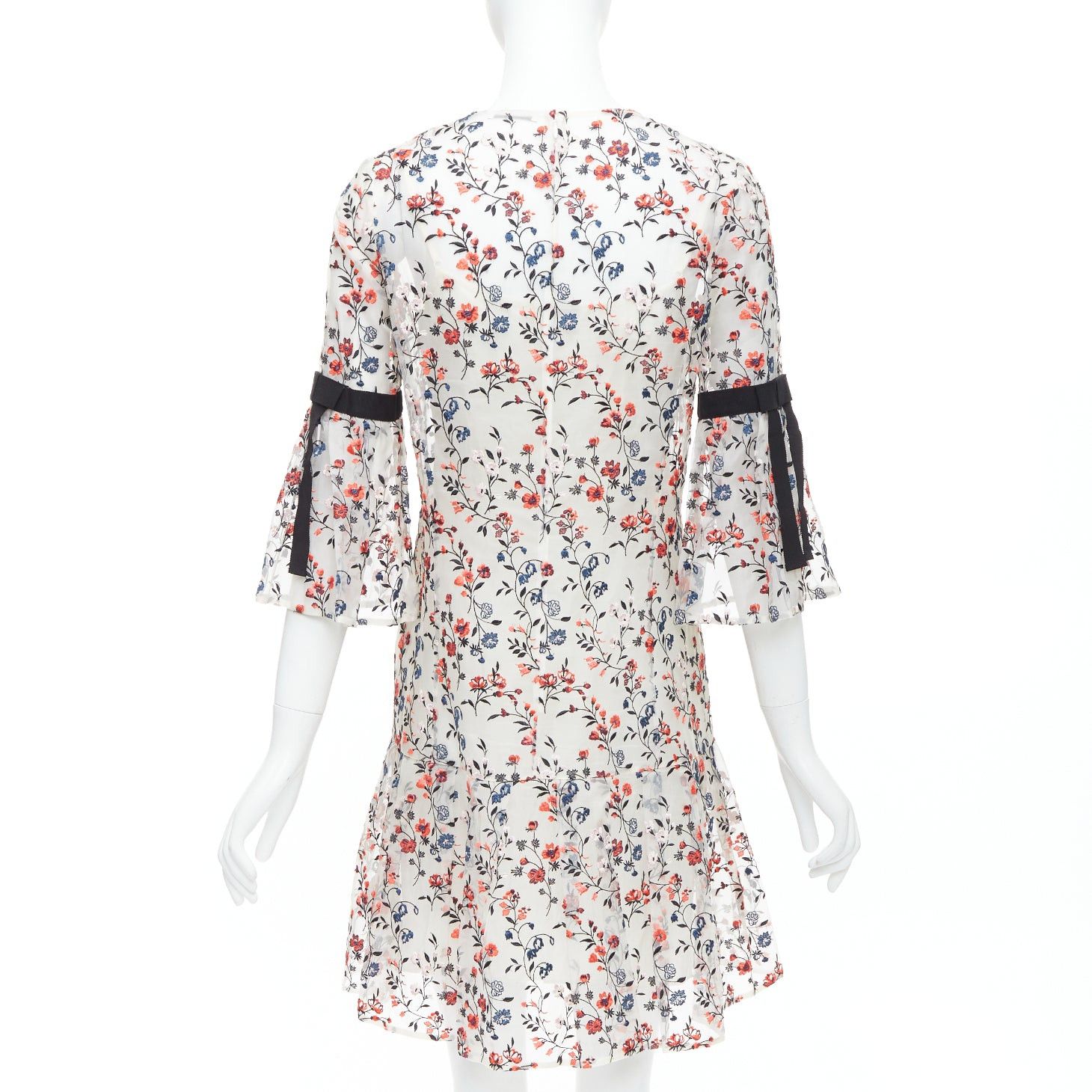 Erdem ERDEM Lissy 100% silk white red floral embroidered pleated dress UK8 S Size S / US 4 / IT 40 - 5 Thumbnail