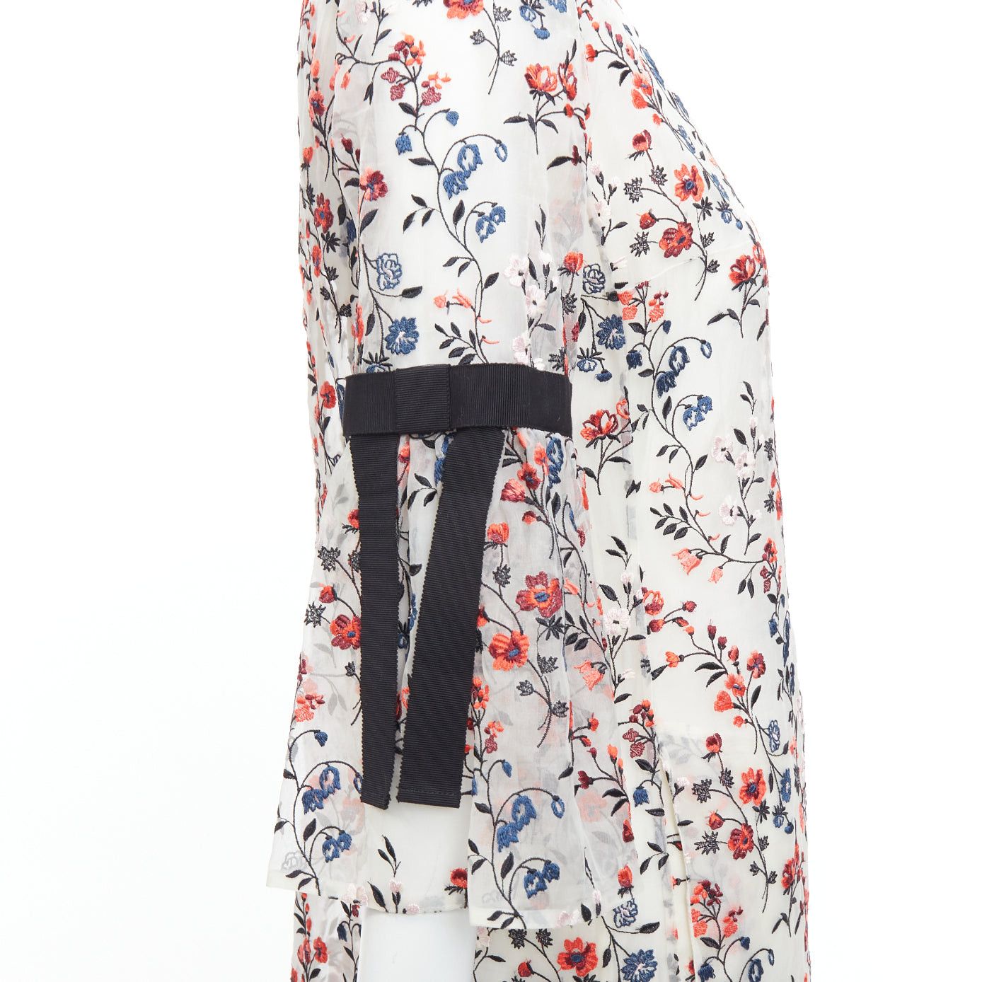 Erdem ERDEM Lissy 100% silk white red floral embroidered pleated dress UK8 S Size S / US 4 / IT 40 - 2 Thumbnail