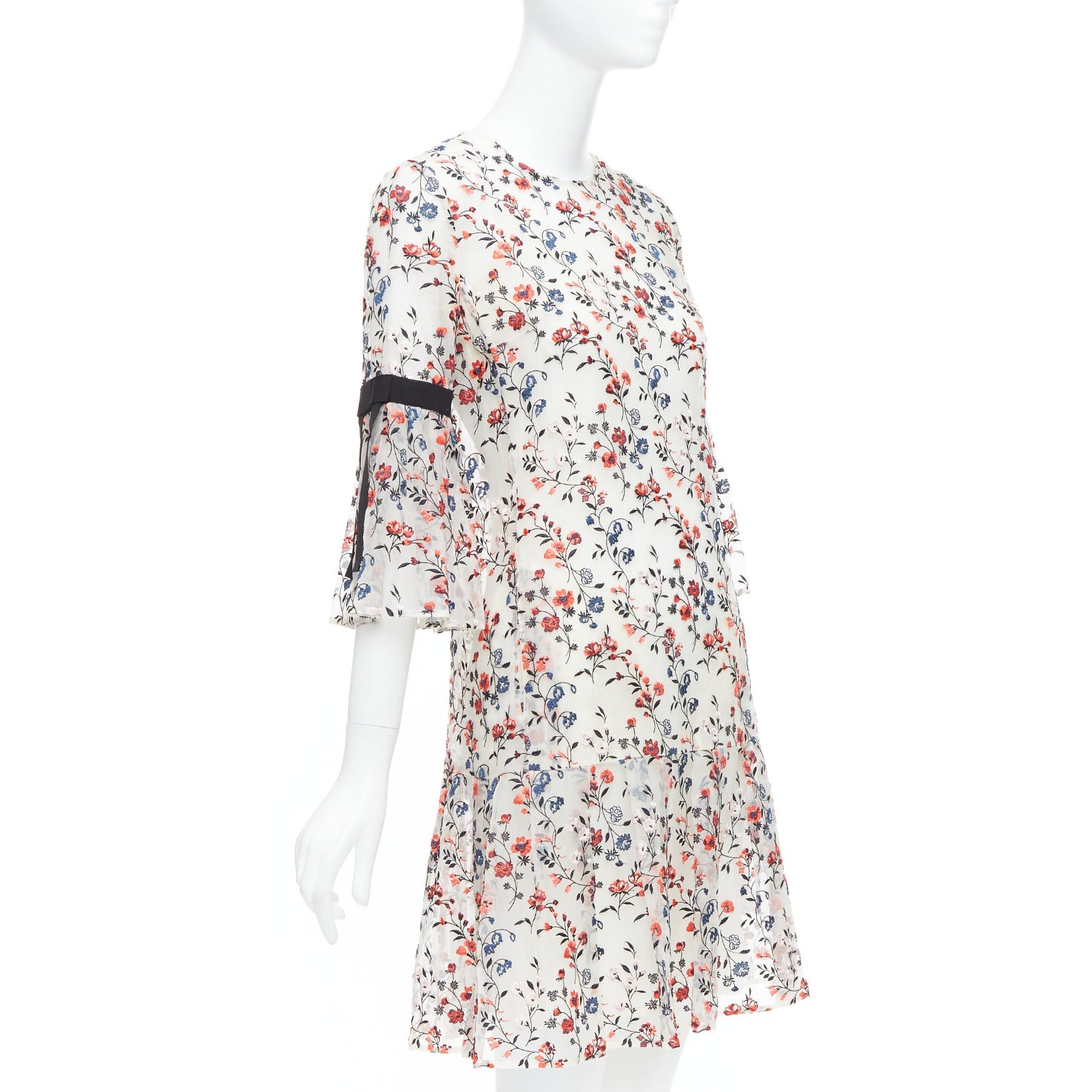 Erdem ERDEM Lissy 100% silk white red floral embroidered pleated dress UK8 S Size S / US 4 / IT 40 - 3 Thumbnail
