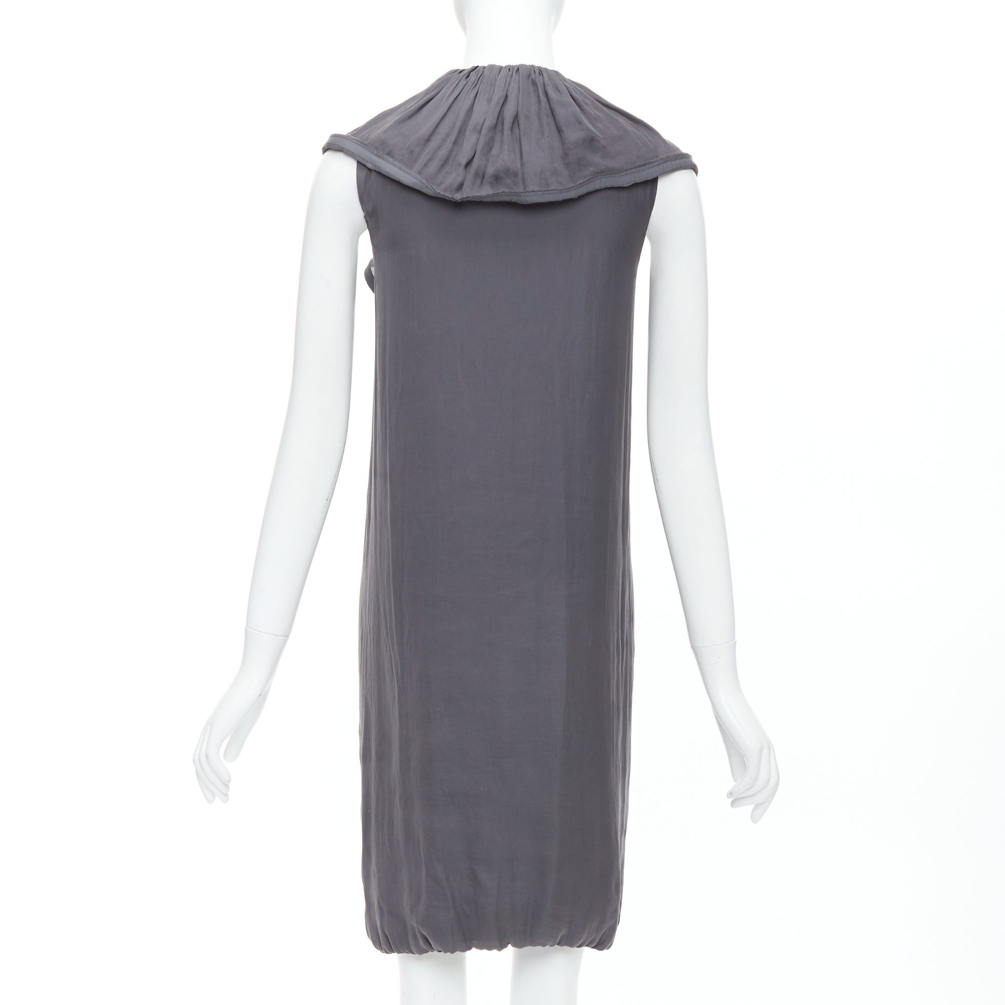 Lanvin LANVIN 2008 grey silky trimmed ruffle collar V neck knee dress FR34 XS Size XS / US 0-2 / IT 36-38 - 5 Thumbnail