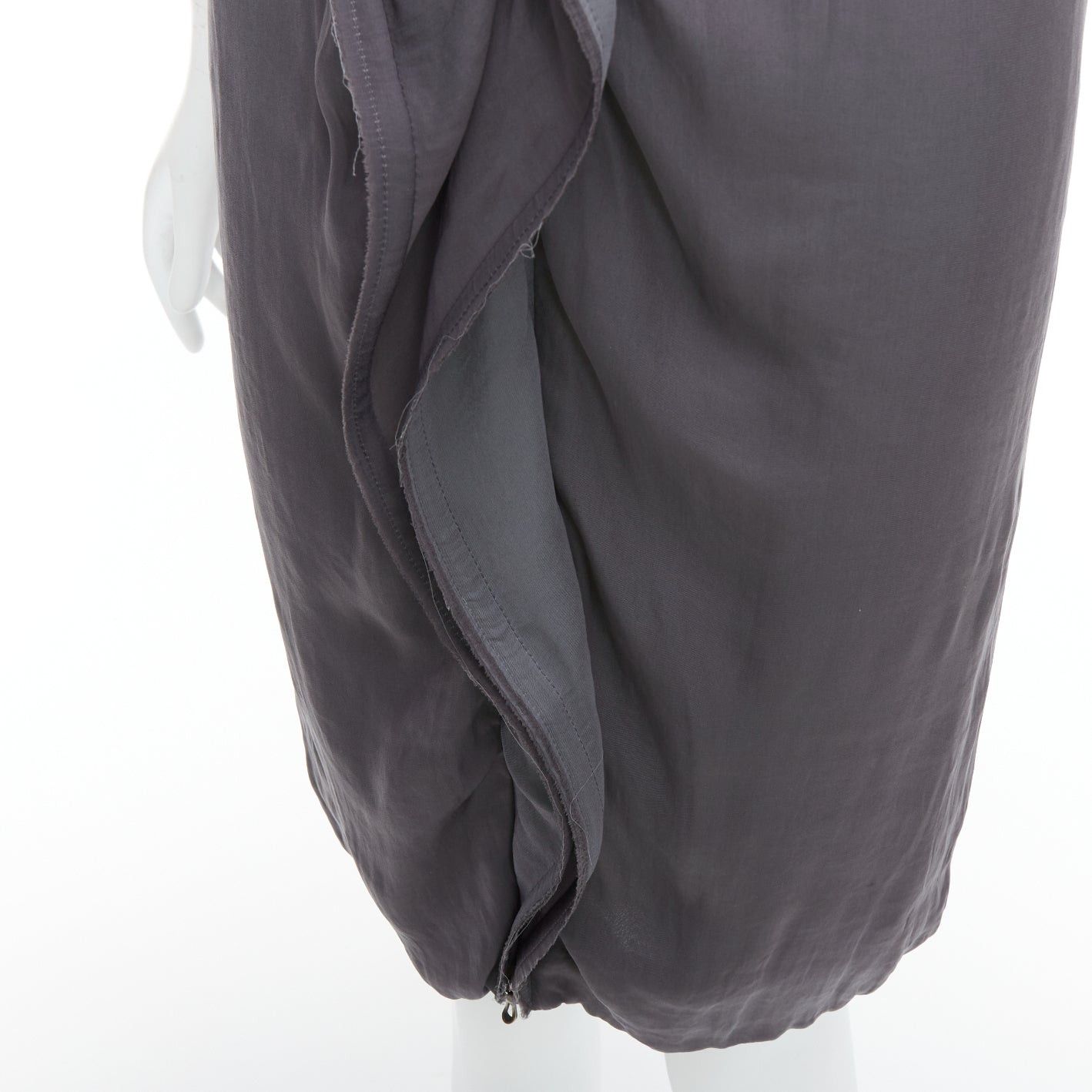 Lanvin LANVIN 2008 grey silky trimmed ruffle collar V neck knee dress FR34 XS Size XS / US 0-2 / IT 36-38 - 7 Thumbnail