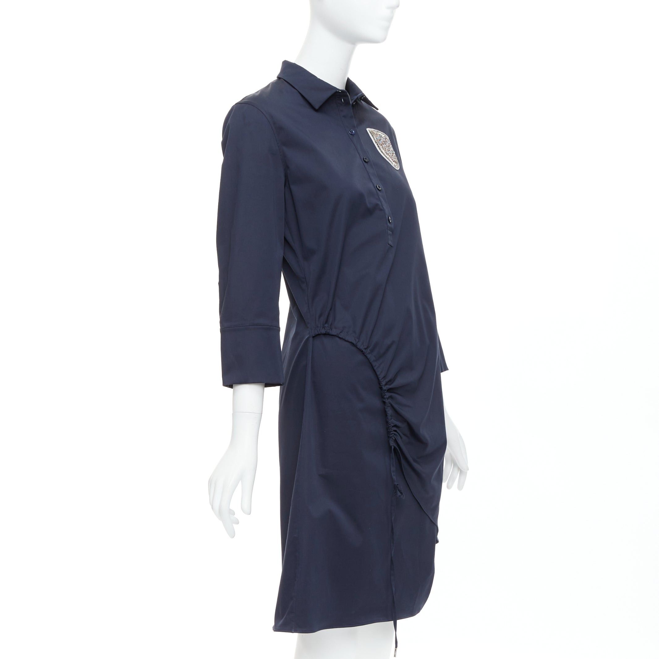 Dior CHRISTIAN DIOR navy cotton beaded crest badge button down dress FR36 S Size S / US 4 / IT 40 - 3 Thumbnail