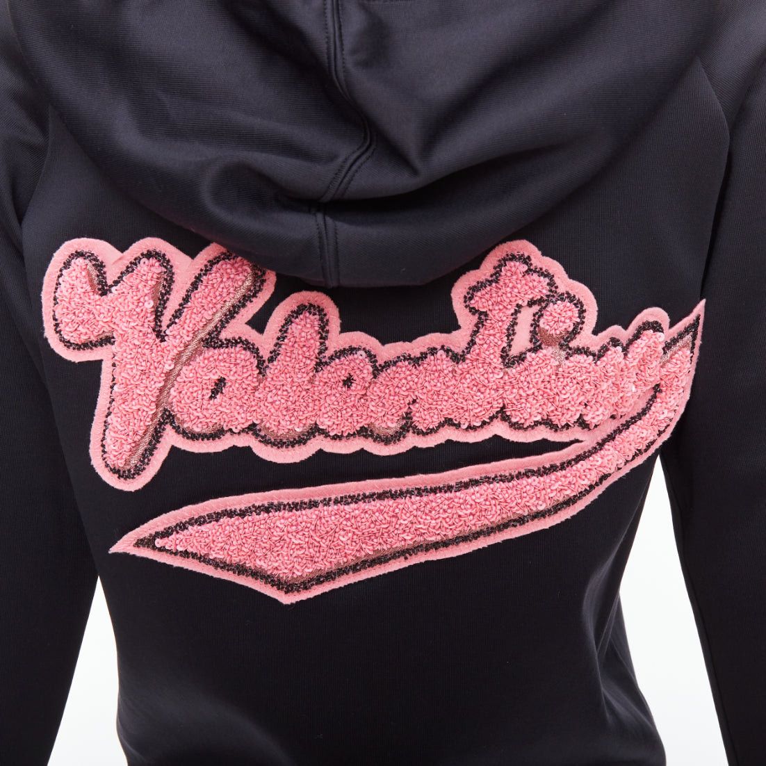 Valentino VALENTINO red pink velvet lipstick beaded applique black hoodie S Size S / US 4 / IT 40 - 7 Thumbnail