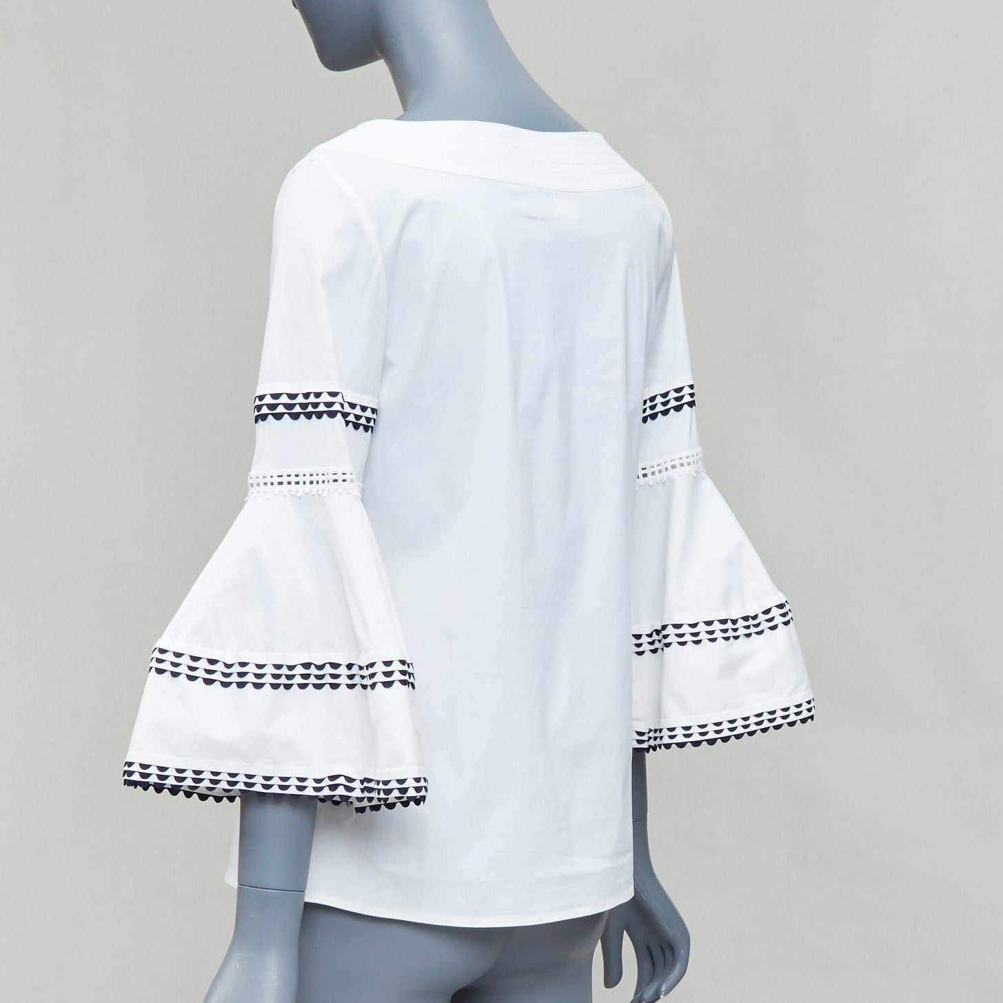 Oscar De La Renta OSCAR DE LA RENTA P17 cream black scallop trim flared sleeve top US4 S Size S / US 4 / IT 40 - 6 Thumbnail