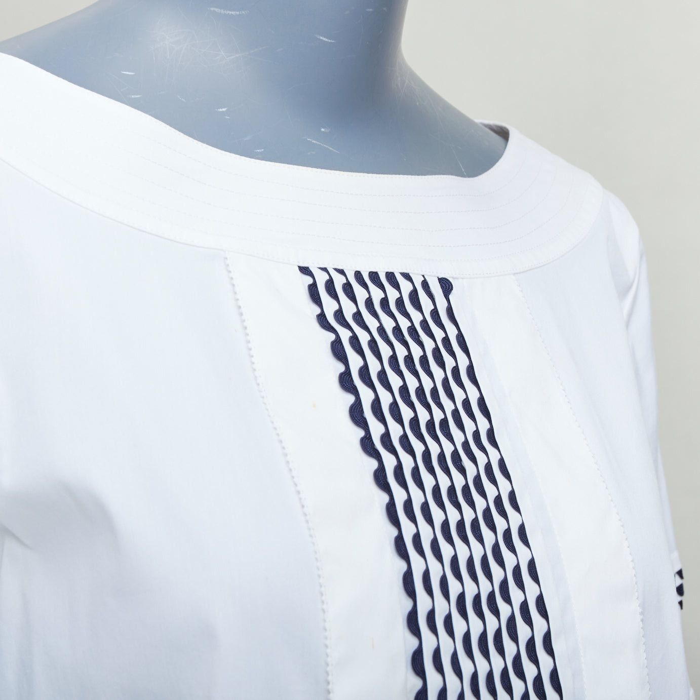 Oscar De La Renta OSCAR DE LA RENTA P17 cream black scallop trim flared sleeve top US4 S Size S / US 4 / IT 40 - 7 Thumbnail
