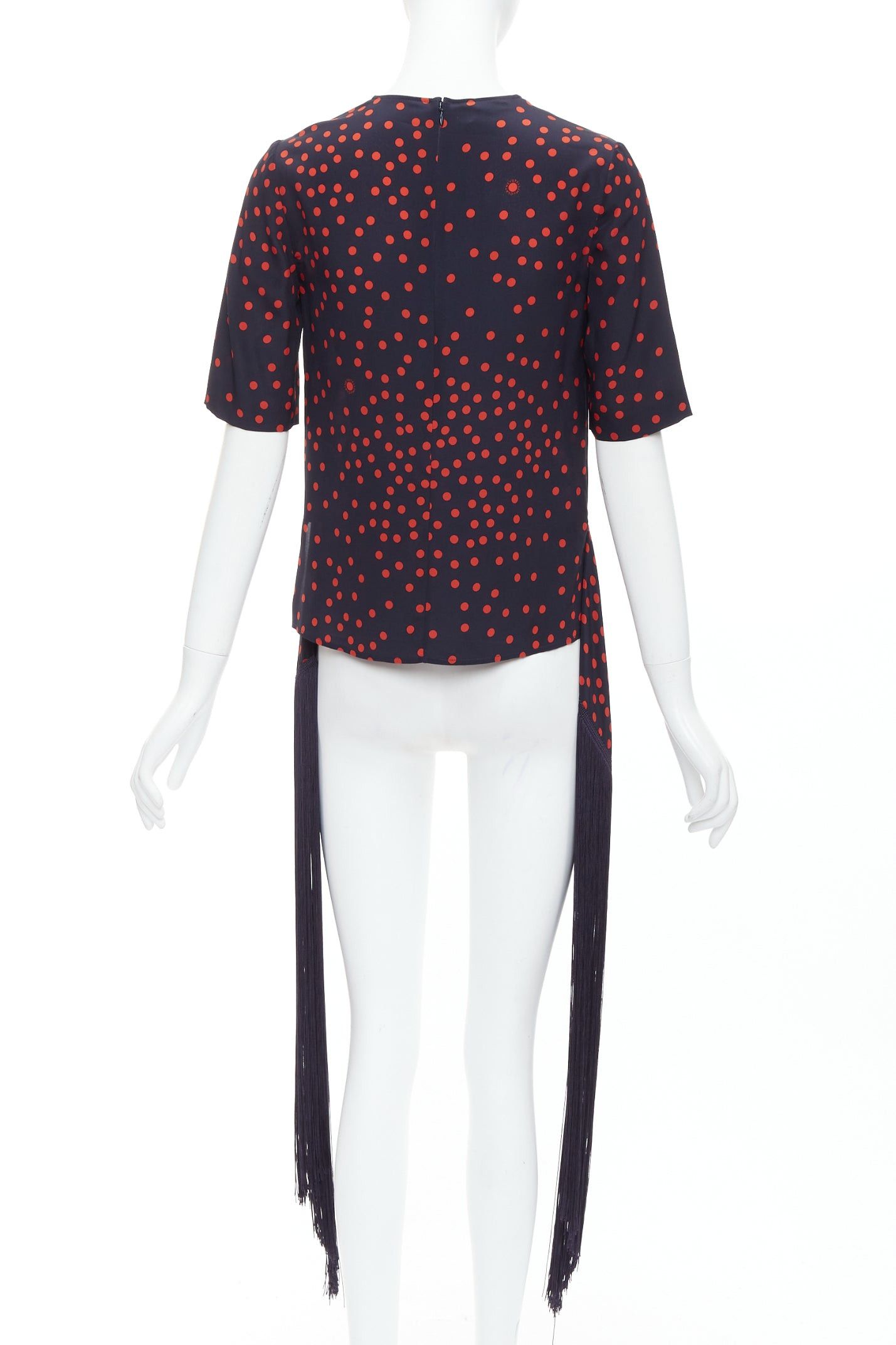 Stella McCartney STELLA MCCARTNEY 2019 red navy silk polka dot fringe trim top IT38 XS Size XS / US 0-2 / IT 36-38 - 5 Thumbnail
