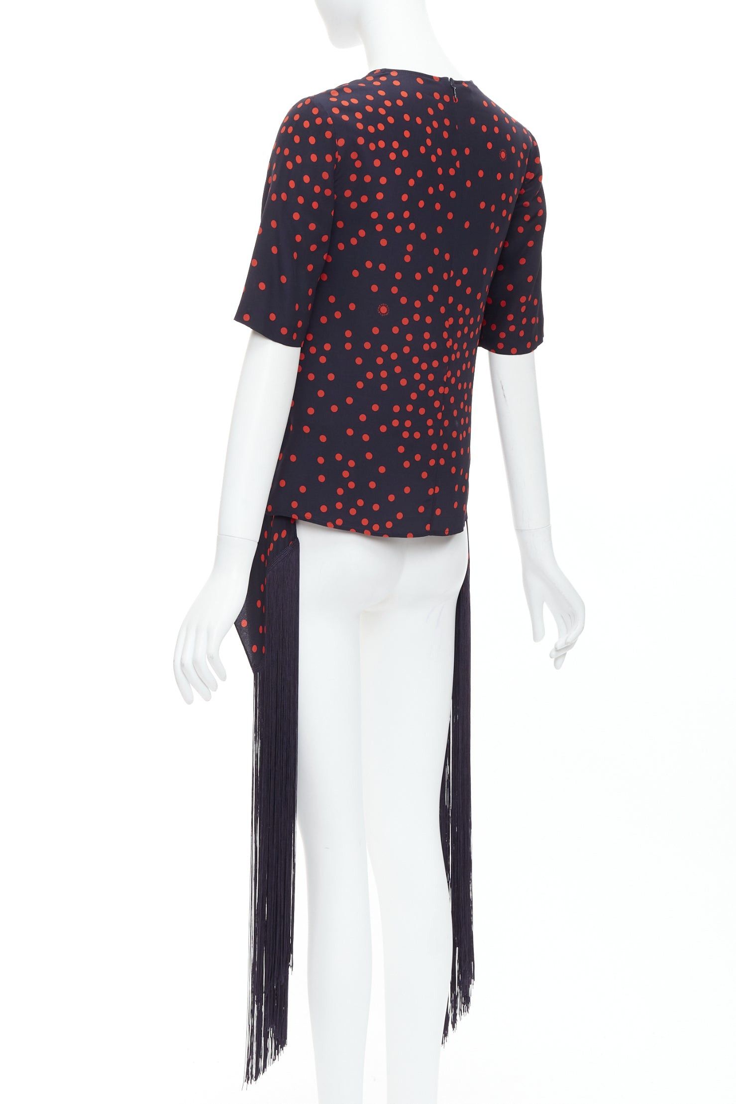 Stella McCartney STELLA MCCARTNEY 2019 red navy silk polka dot fringe trim top IT38 XS Size XS / US 0-2 / IT 36-38 - 6 Thumbnail