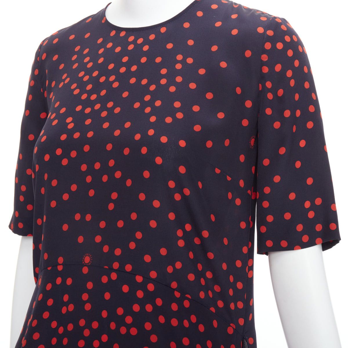 Stella McCartney STELLA MCCARTNEY 2019 red navy silk polka dot fringe trim top IT38 XS Size XS / US 0-2 / IT 36-38 - 7 Thumbnail