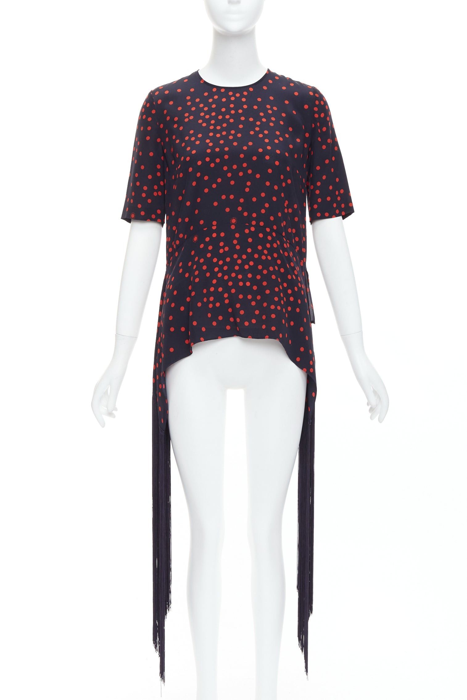 Stella McCartney STELLA MCCARTNEY 2019 red navy silk polka dot fringe trim top IT38 XS Size XS / US 0-2 / IT 36-38 - 3 Thumbnail