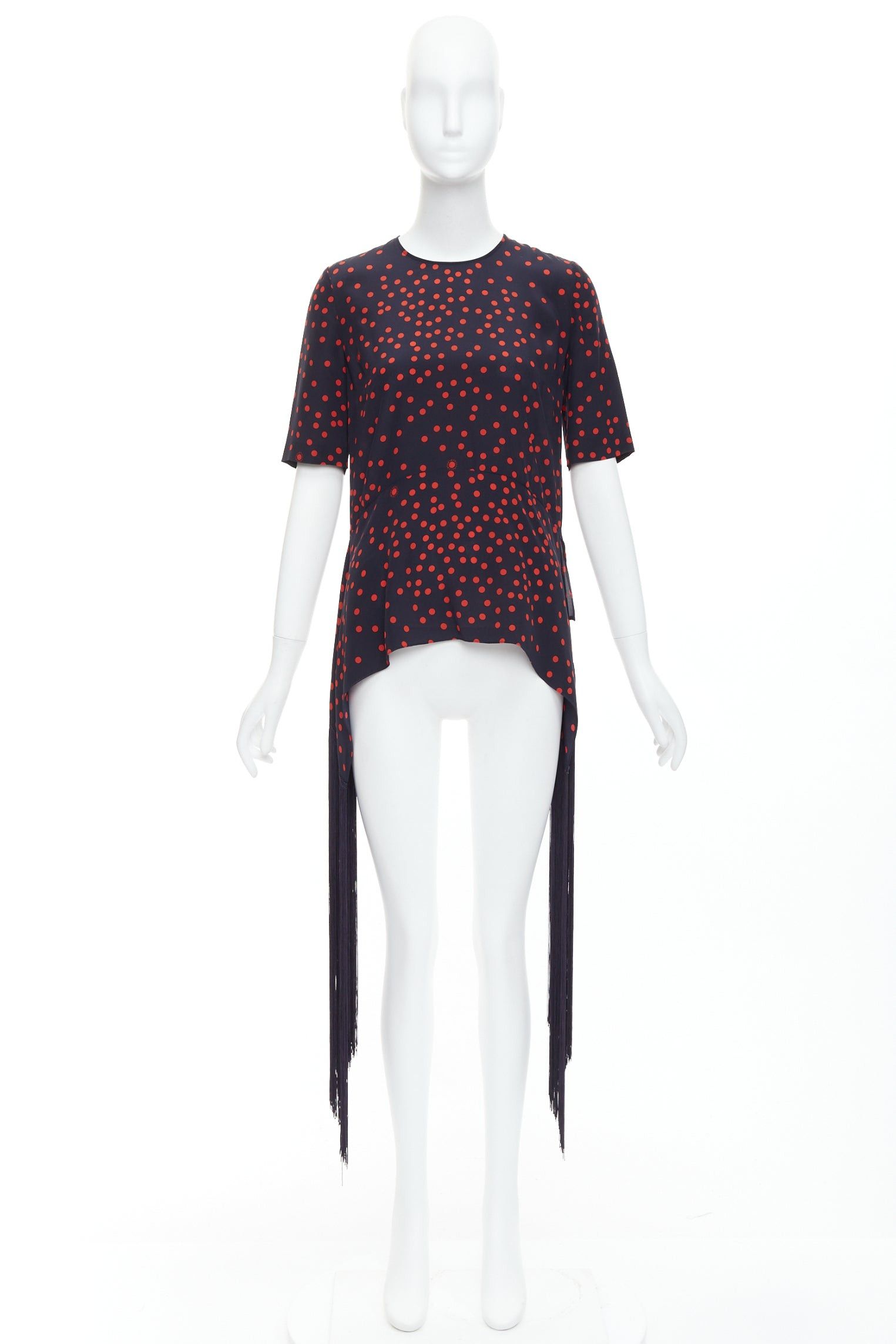 Stella McCartney STELLA MCCARTNEY 2019 red navy silk polka dot fringe trim top IT38 XS Size XS / US 0-2 / IT 36-38 - 9 Thumbnail