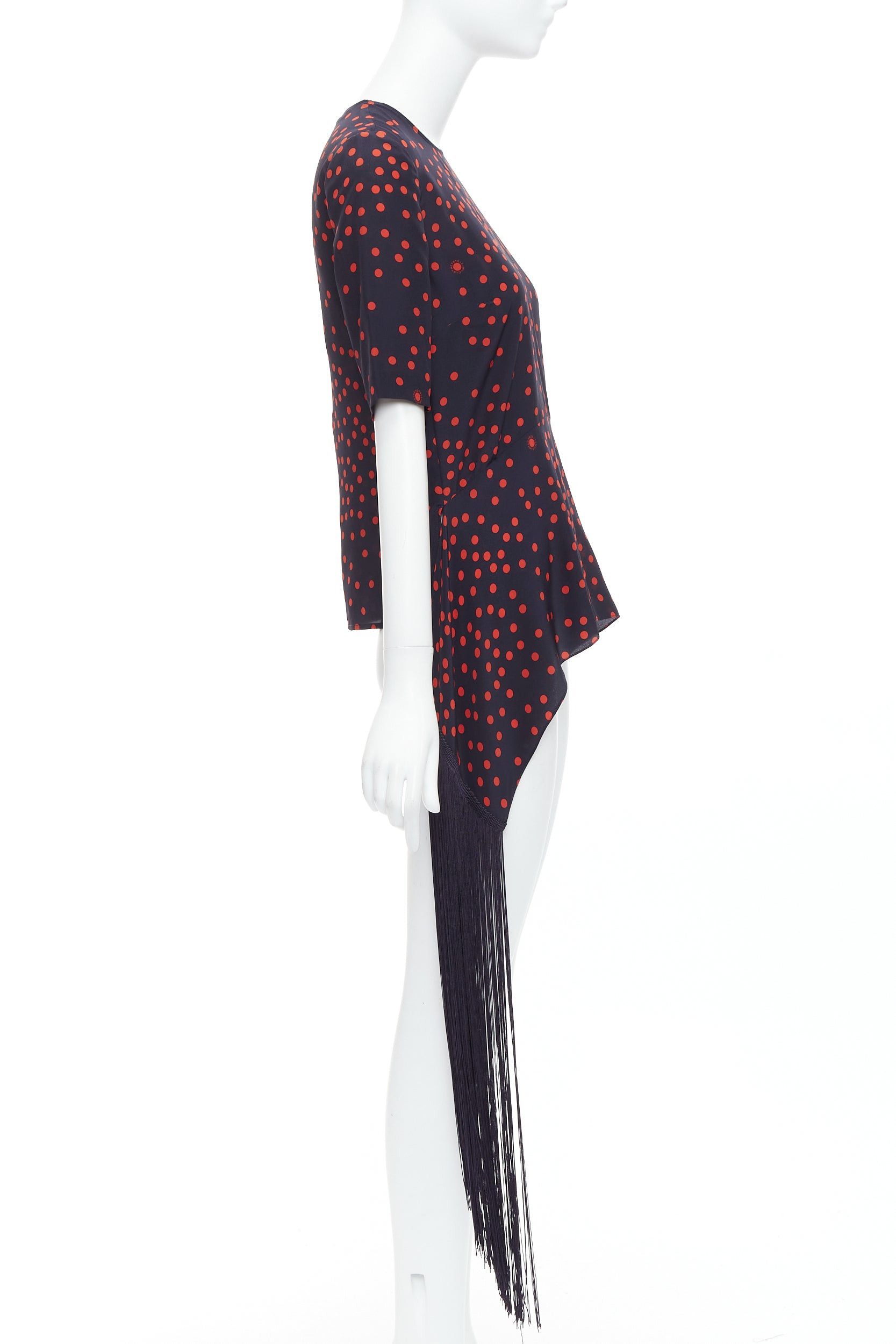 Stella McCartney STELLA MCCARTNEY 2019 red navy silk polka dot fringe trim top IT38 XS Size XS / US 0-2 / IT 36-38 - 4 Thumbnail