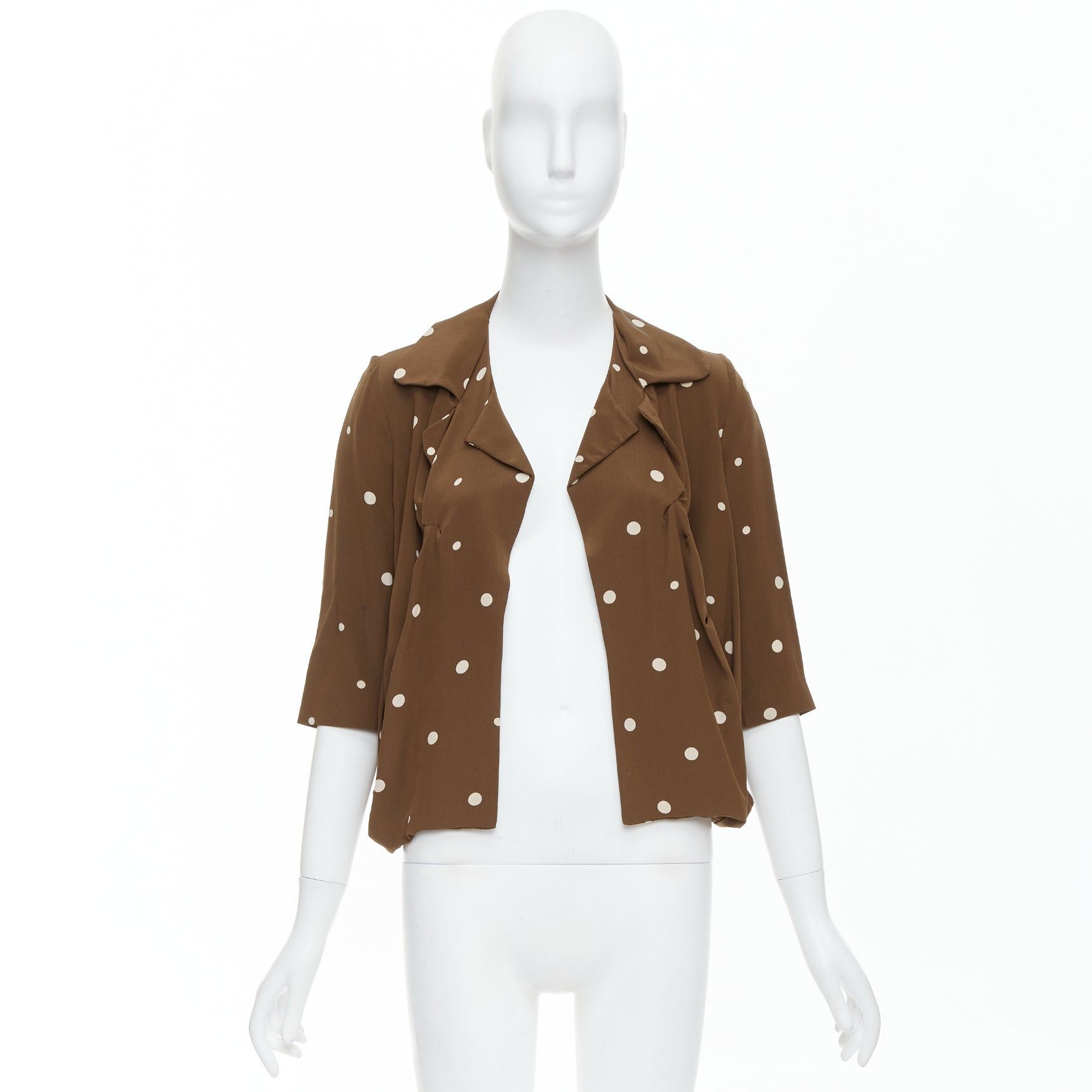 Marni MARNI 100% silk brown grey polka dot print relaxed blazer IT36 XXS Size XS / US 0-2 / IT 36-38 - 9 Thumbnail