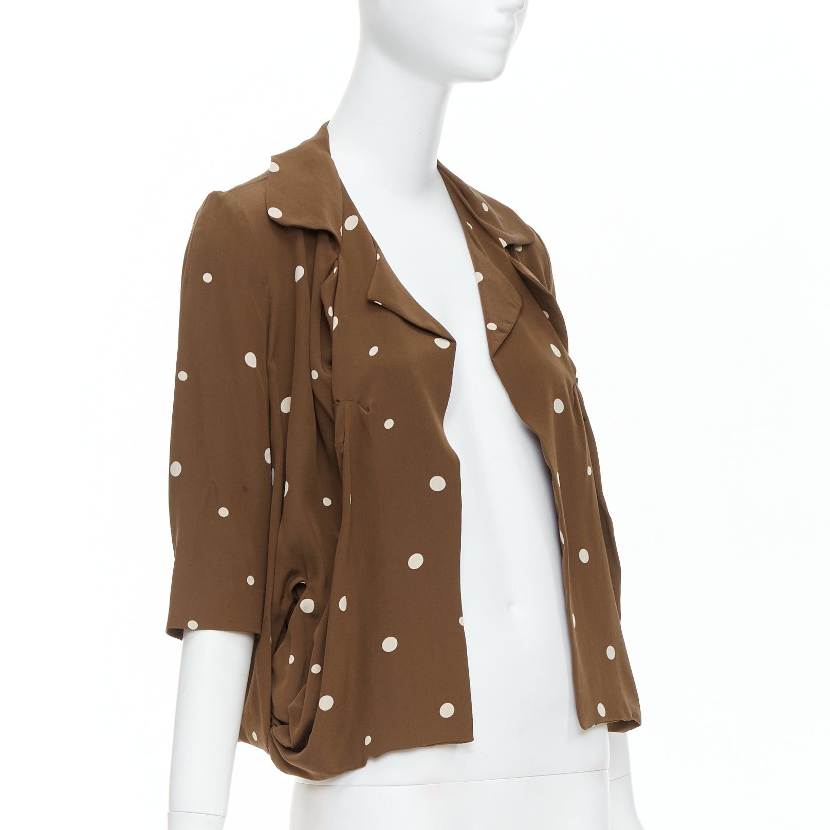 Marni MARNI 100% silk brown grey polka dot print relaxed blazer IT36 XXS Size XS / US 0-2 / IT 36-38 - 3 Thumbnail